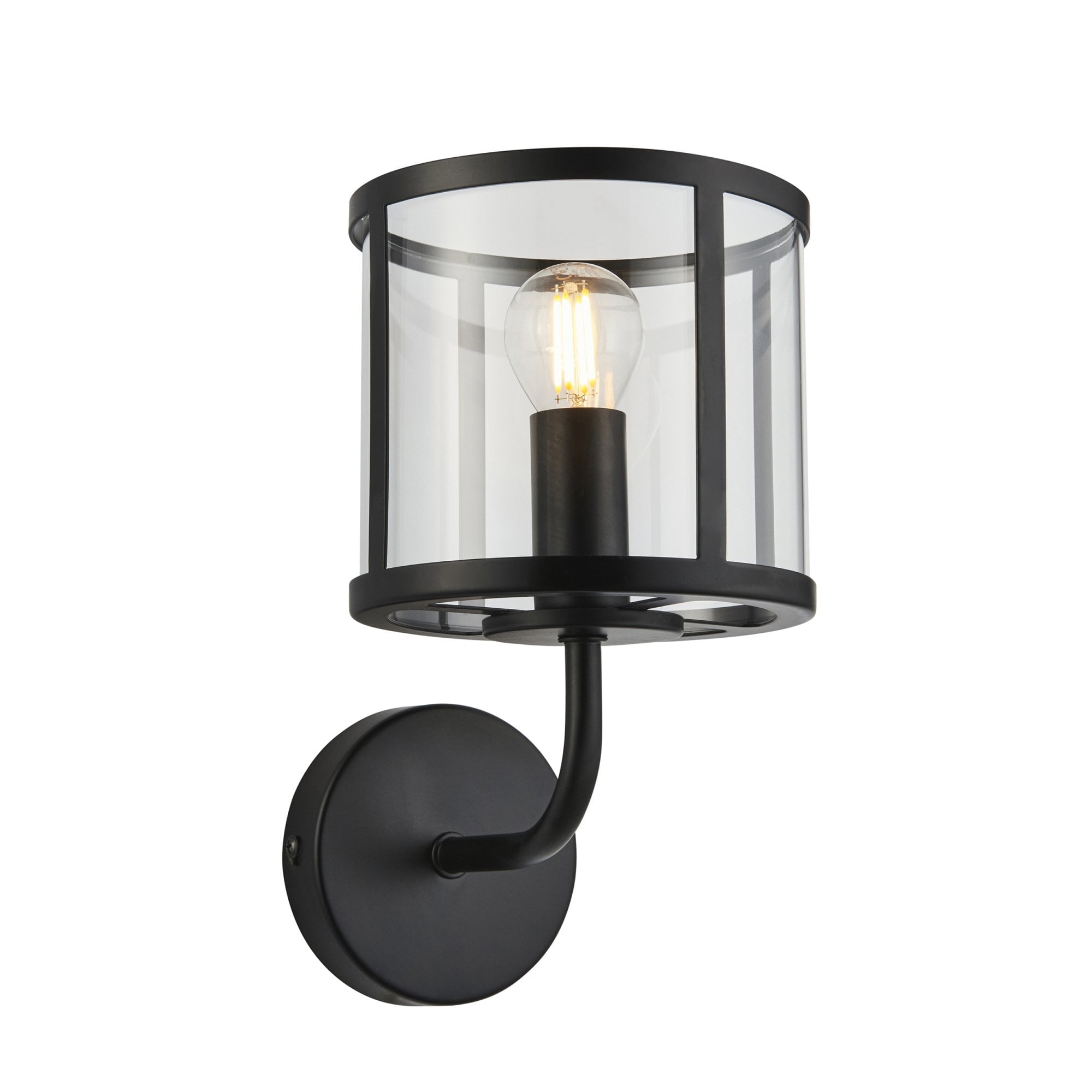 Endon Hopton Single Wall Light - Matt Black & Clear Glass