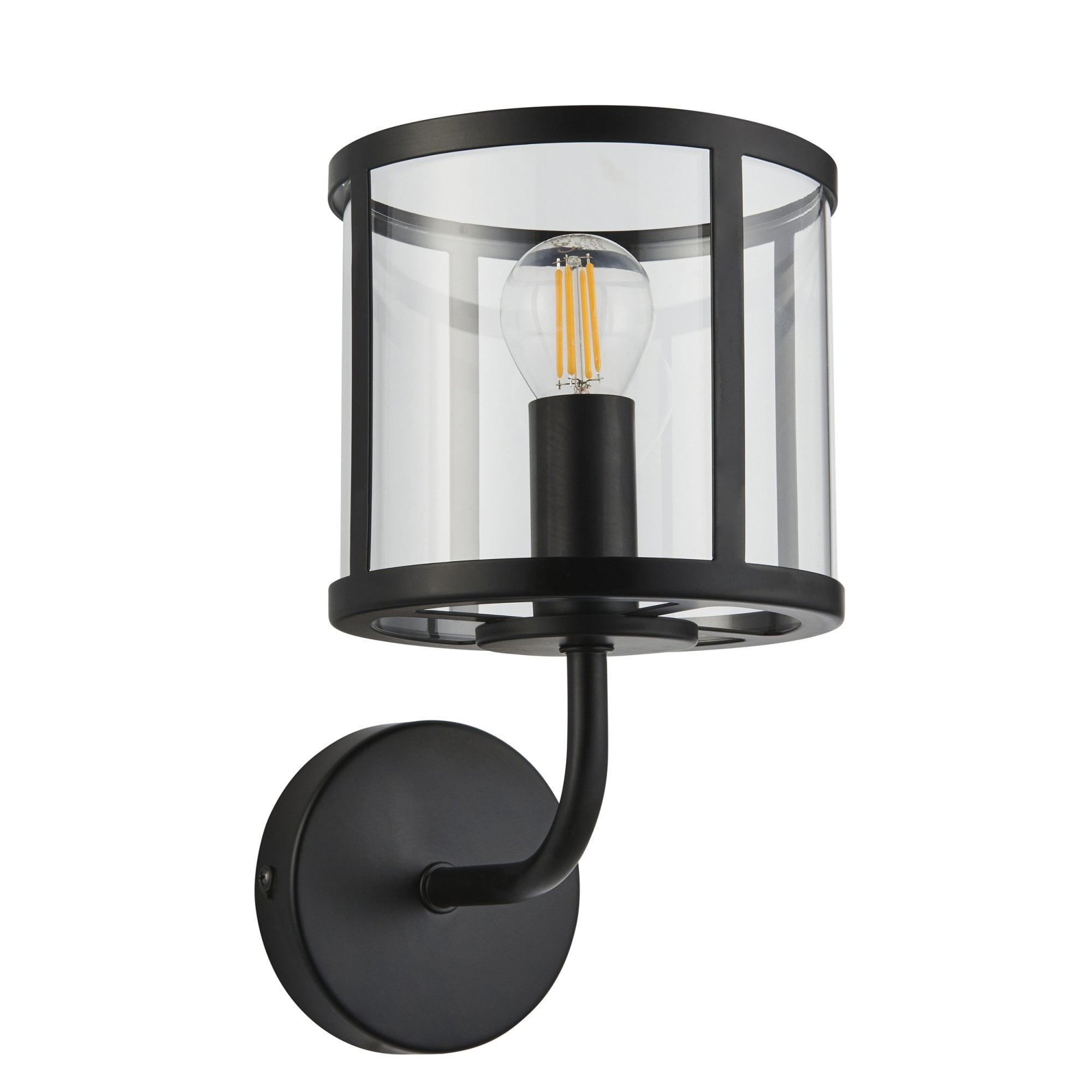 Endon Hopton Single Wall Light - Matt Black & Clear Glass