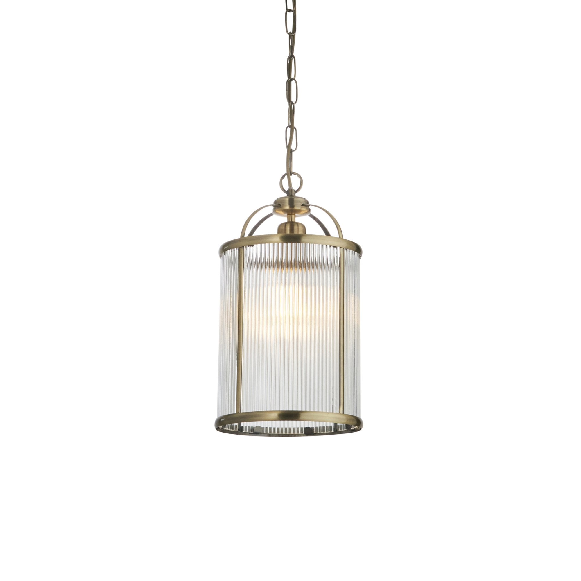 Endon Lambeth Ribbed Single Pendant - Antique Brass Plate & Clear Ribbed Glass