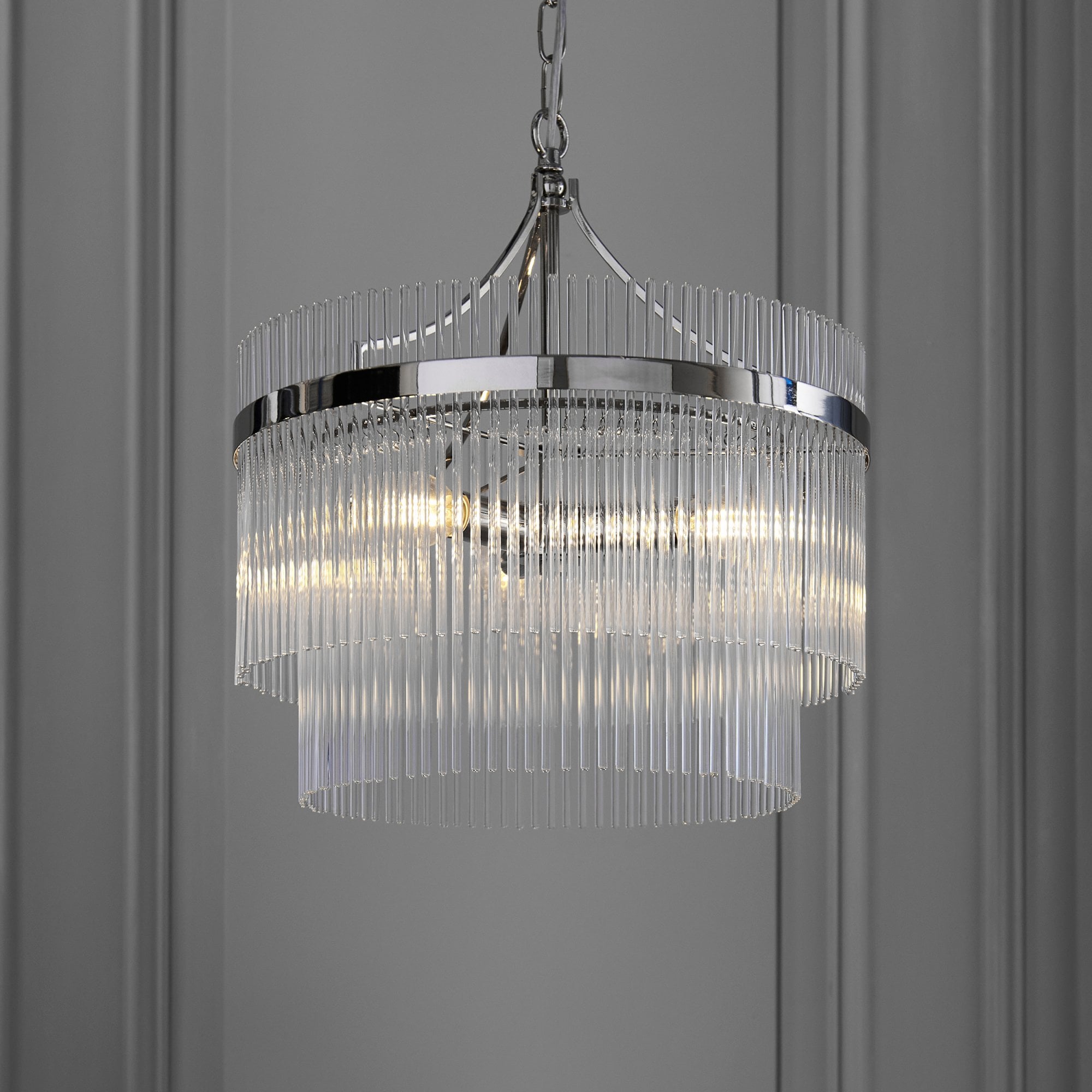 Endon Marietta 3 Light Pendant - Bright Nickel Plate & Clear Glass