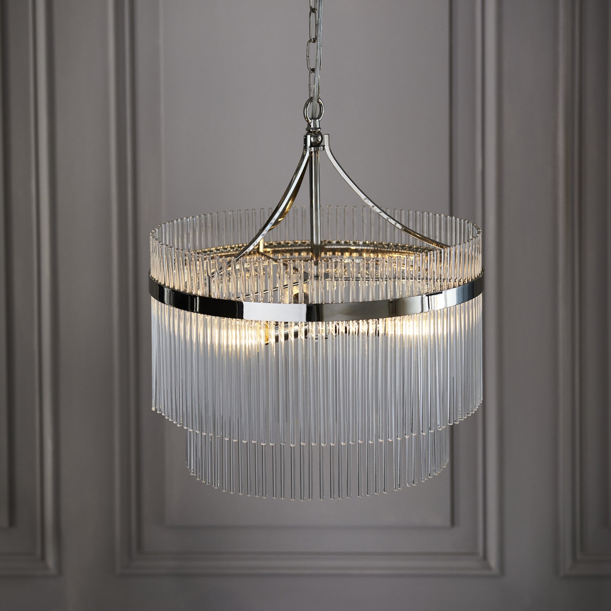 Endon Marietta 3 Light Pendant - Bright Nickel Plate & Clear Glass