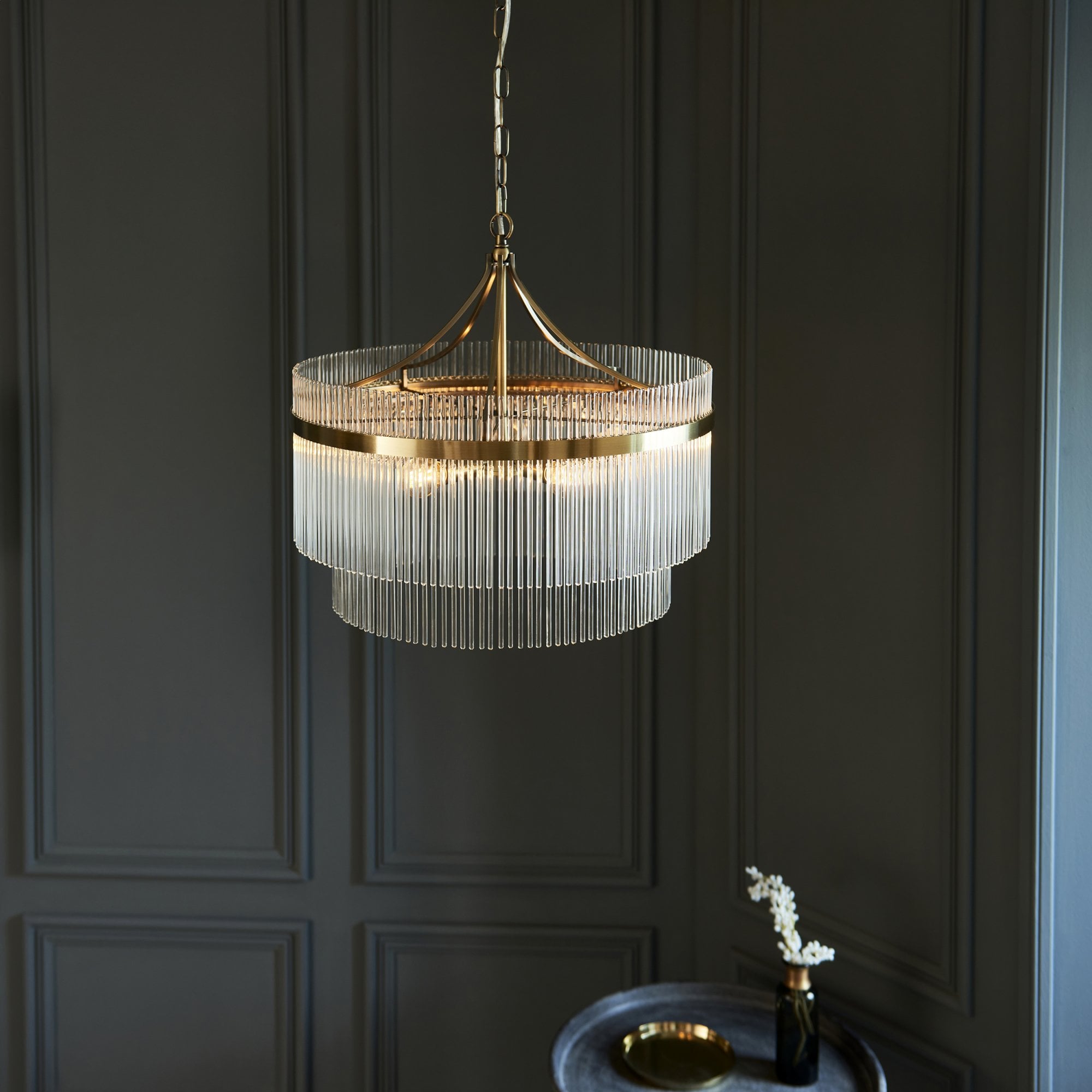 Endon Marietta 5 Light Pendant - Antique Brass Plate & Clear Glass