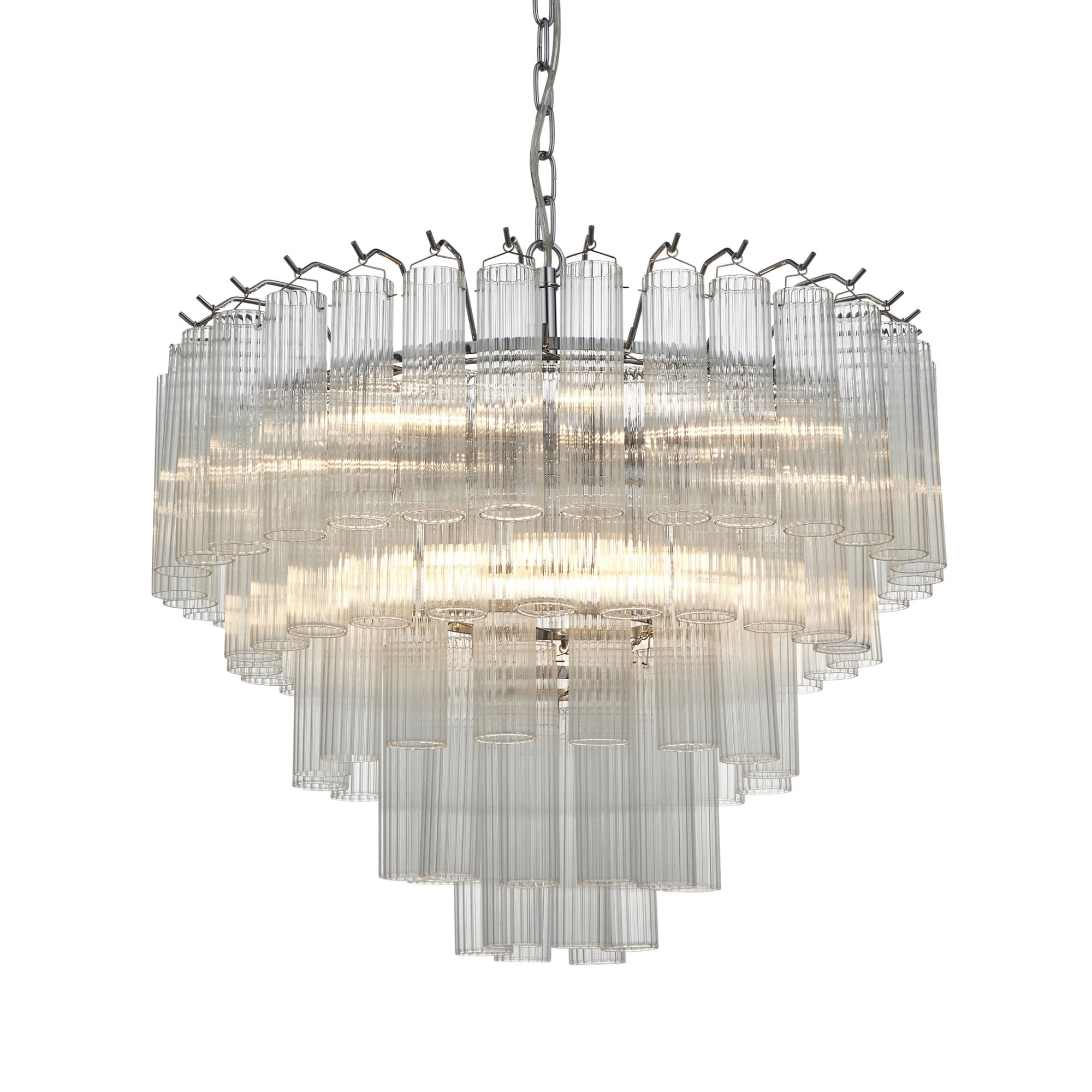Endon Toulouse 12 Light Pendant - Bright Nickel Plate & Clear Ribbed Glass