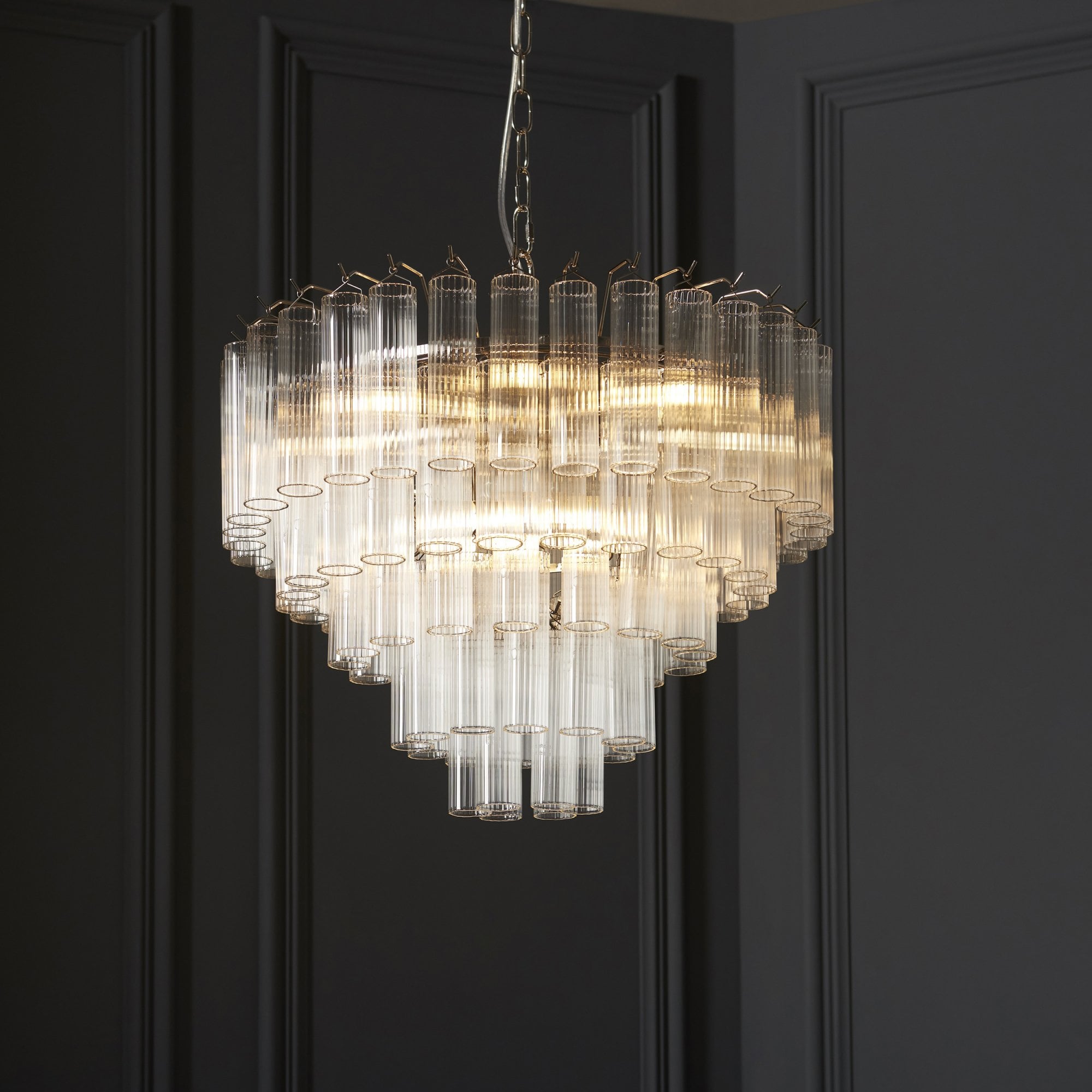 Endon Toulouse 12 Light Pendant - Bright Nickel Plate & Clear Ribbed Glass