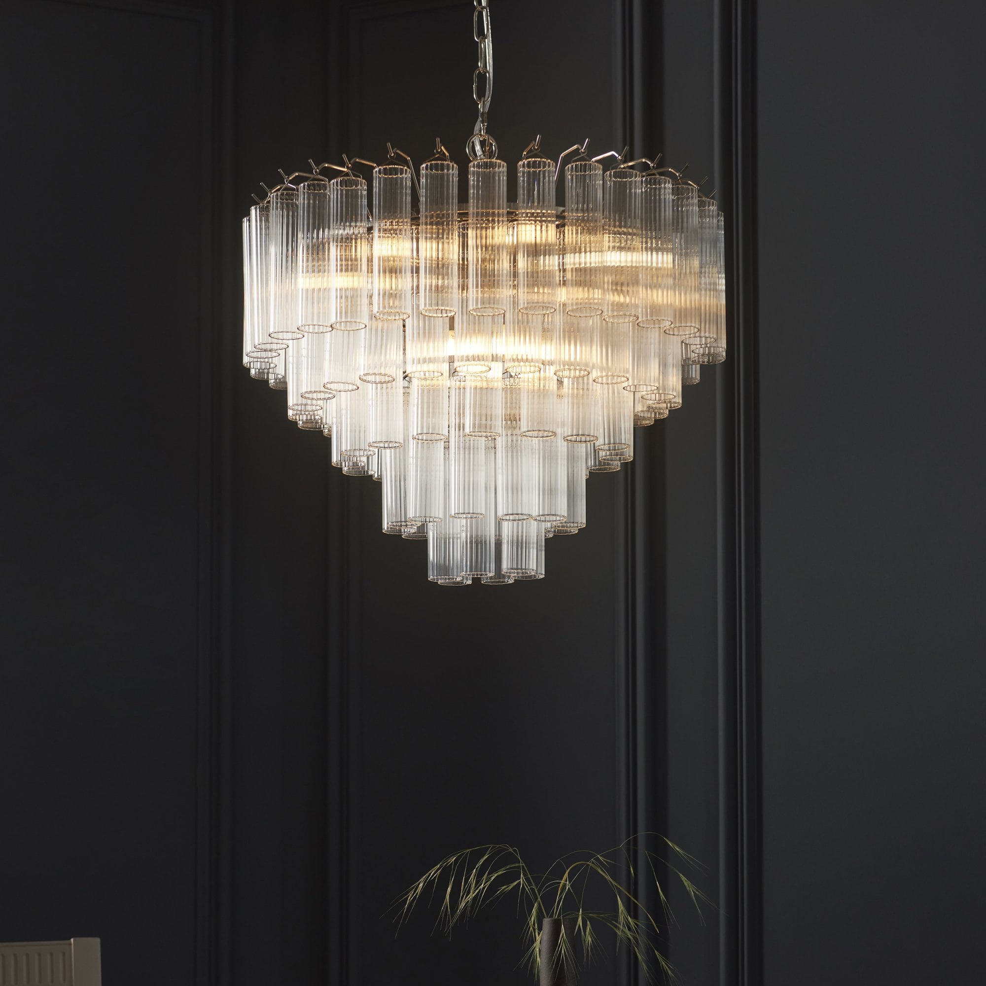 Endon Toulouse 12 Light Pendant - Bright Nickel Plate & Clear Ribbed Glass