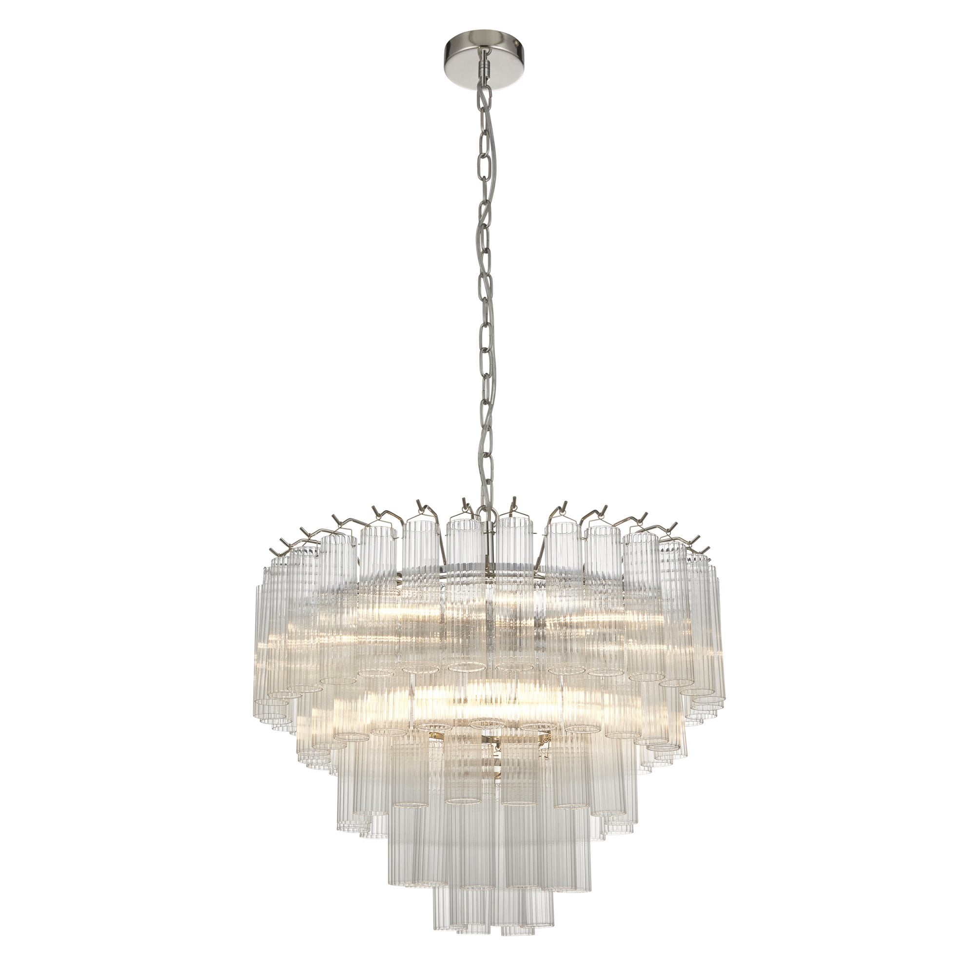 Endon Toulouse 12 Light Pendant - Bright Nickel Plate & Clear Ribbed Glass
