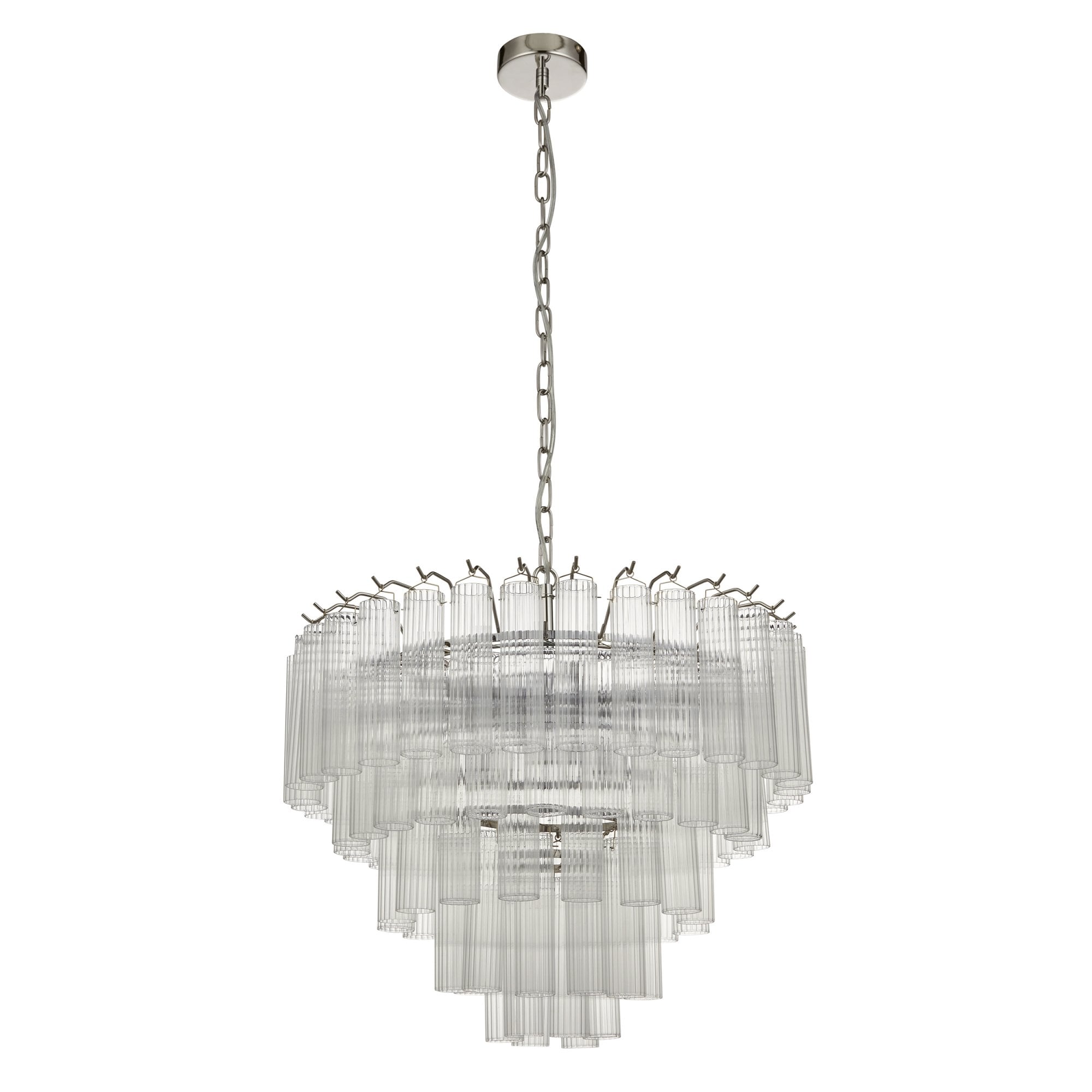 Endon Toulouse 12 Light Pendant - Bright Nickel Plate & Clear Ribbed Glass