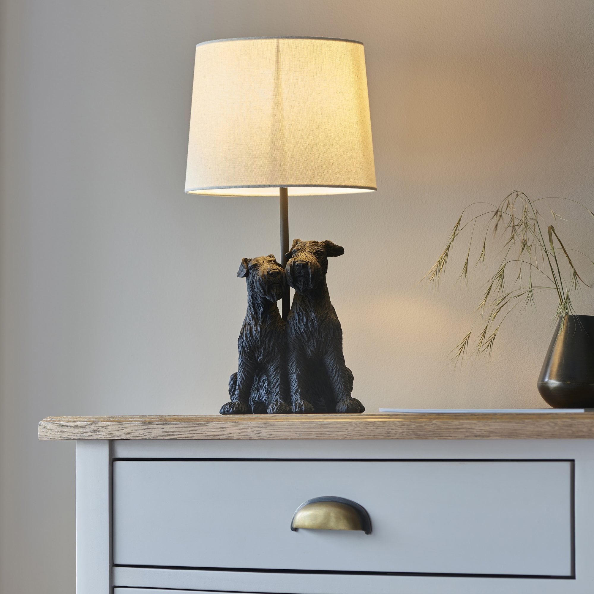 Endon Westie Single Table Light - Matt Black & Natural Linen