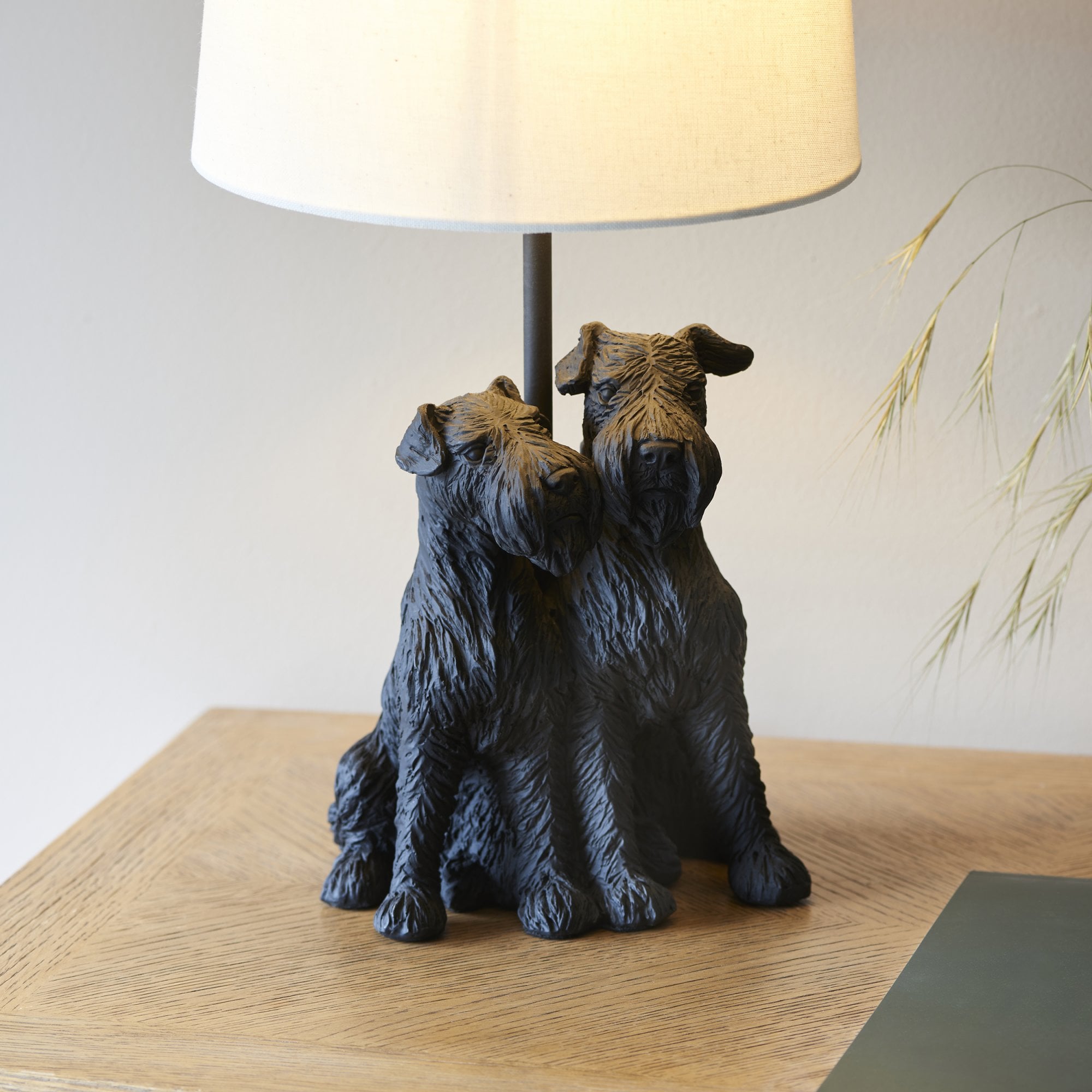 Endon Westie Single Table Light - Matt Black & Natural Linen