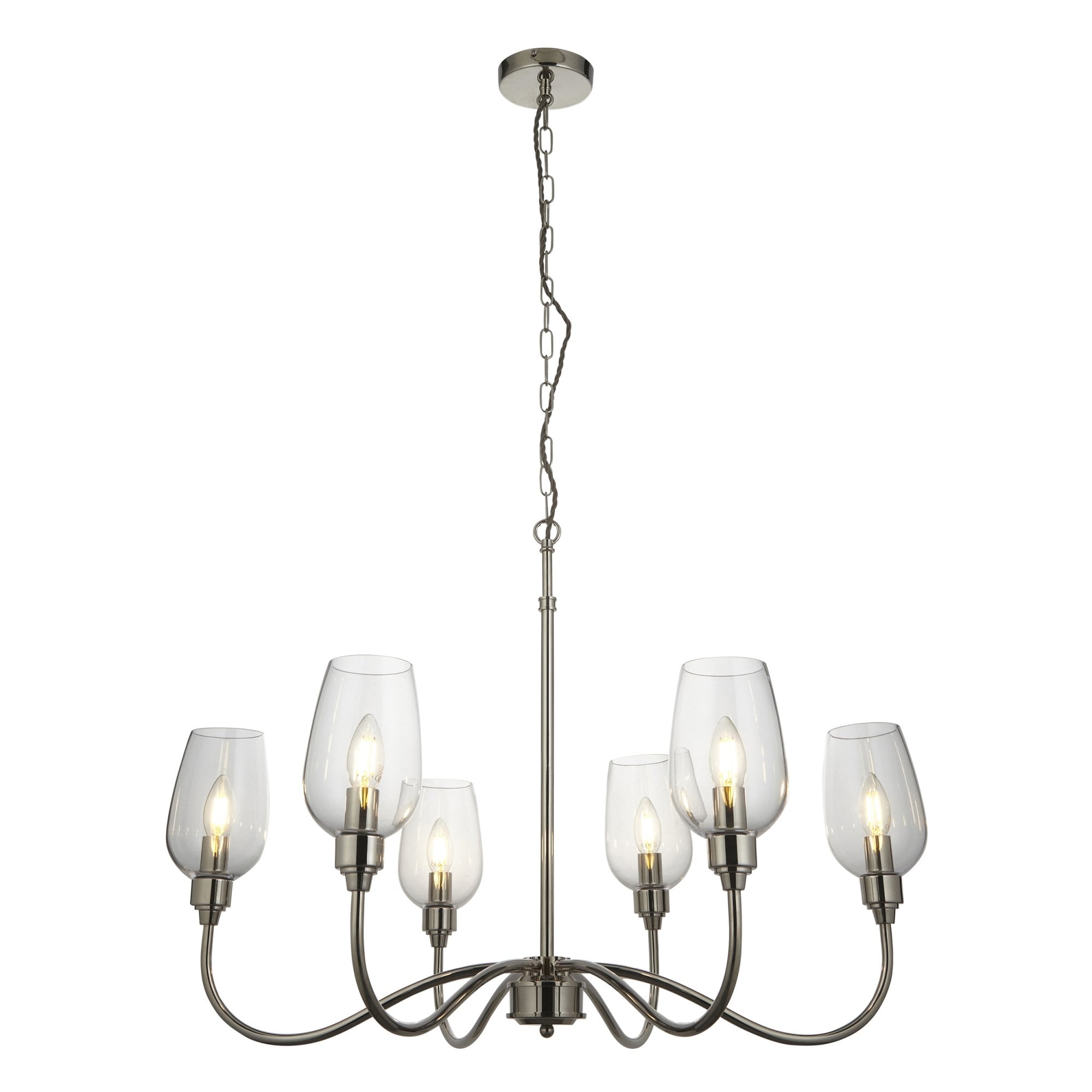 Utopia Walton 6 Light Pendant - Bright Nickel Plate & Clear Glass
