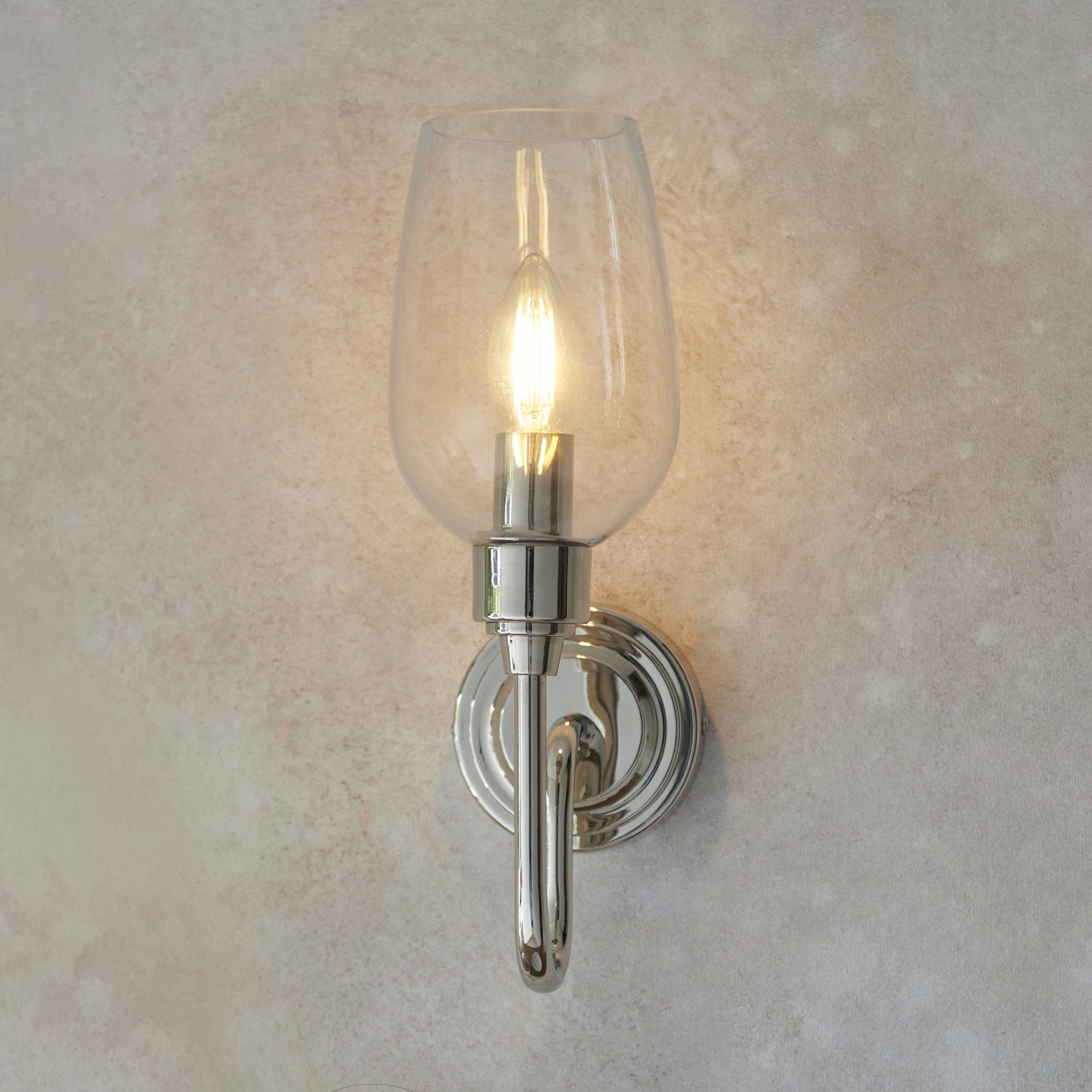 Utopia Walton Single Wall Light - Bright Nickel Plate & Clear Glass