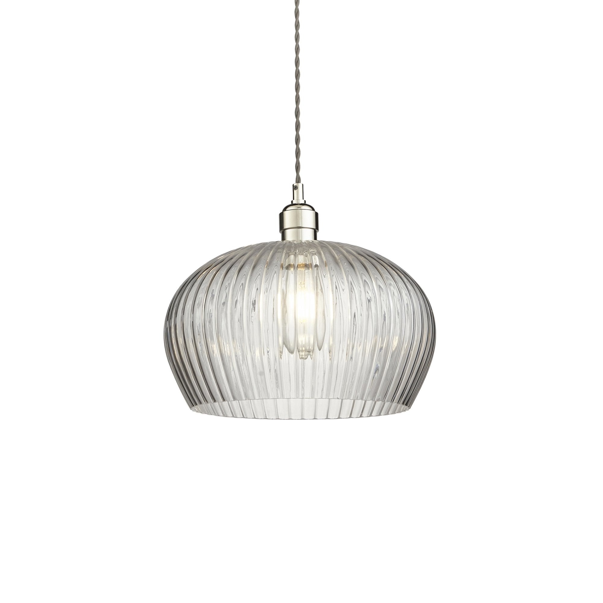 Utopia Finesse Medium Single Pendant - Bright Nickel Plate & Clear Ribbed Glass