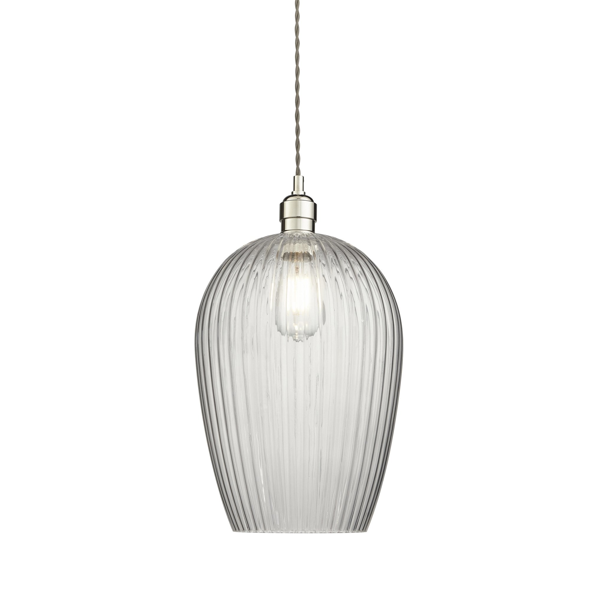 Utopia Finesse Large Single Pendant - Bright Nickel Plate & Clear Ribbed Glass