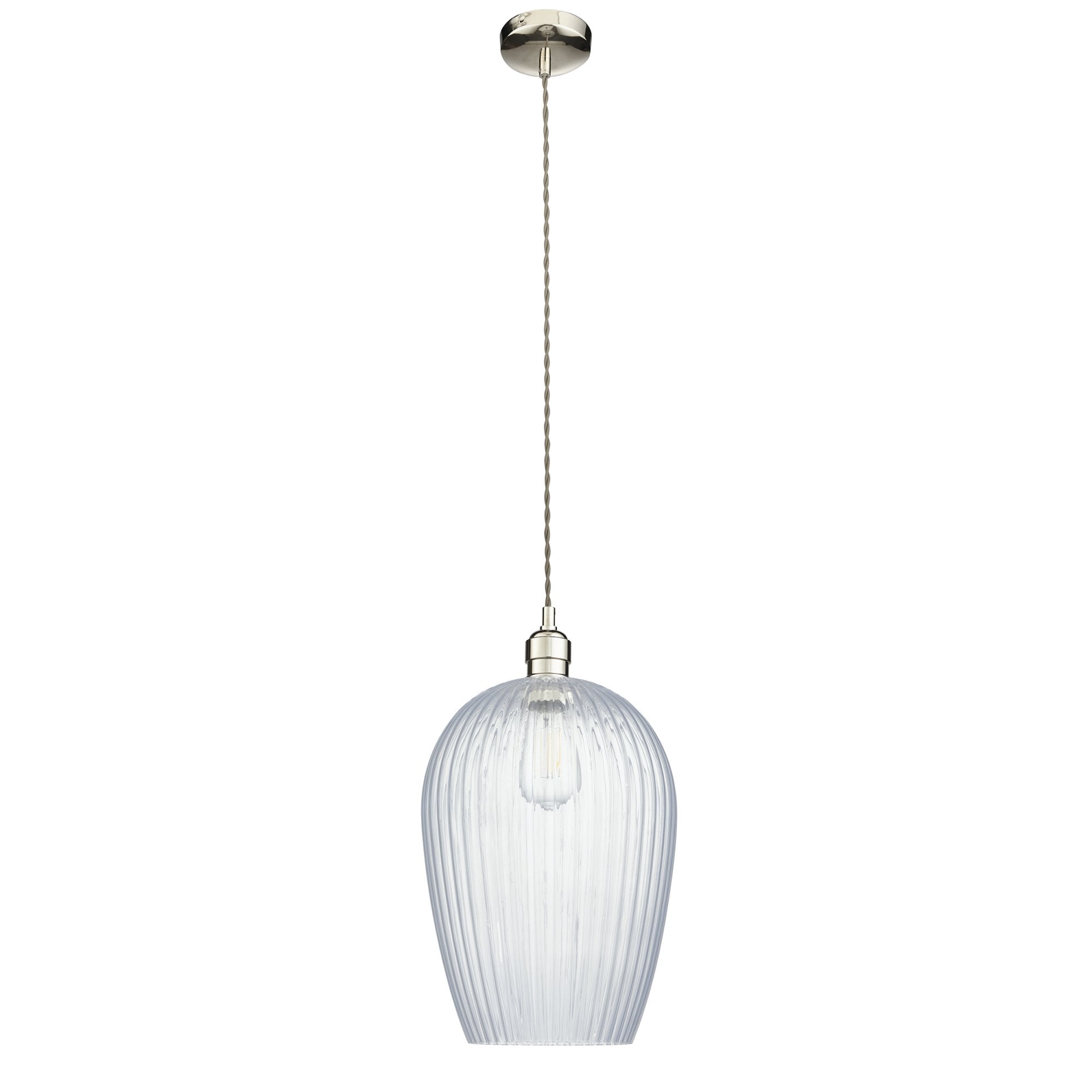 Utopia Finesse Large Single Pendant - Bright Nickel Plate & Clear Ribbed Glass