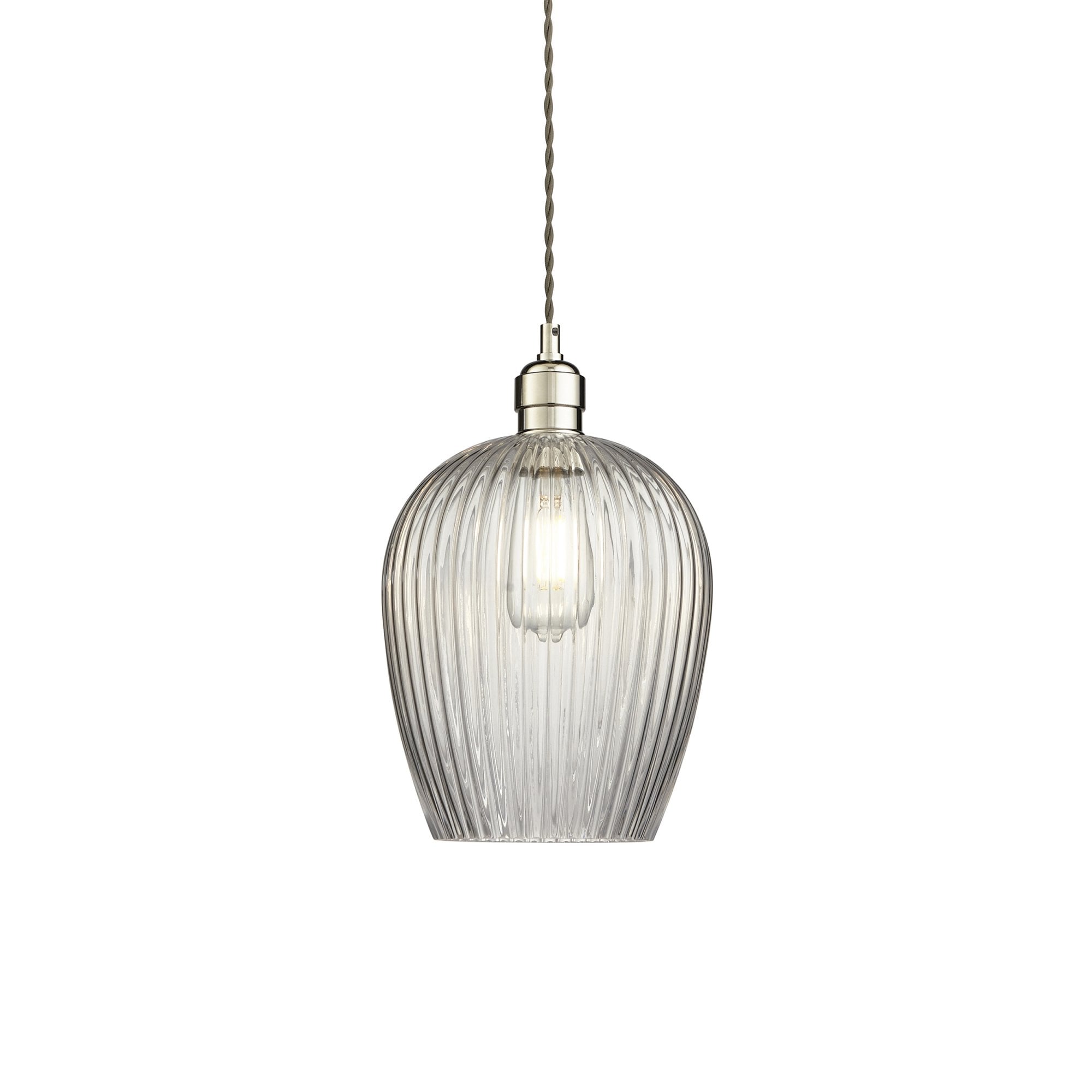 Utopia Finesse Small Single Pendant - Bright Nickel Plate & Clear Ribbed Glass
