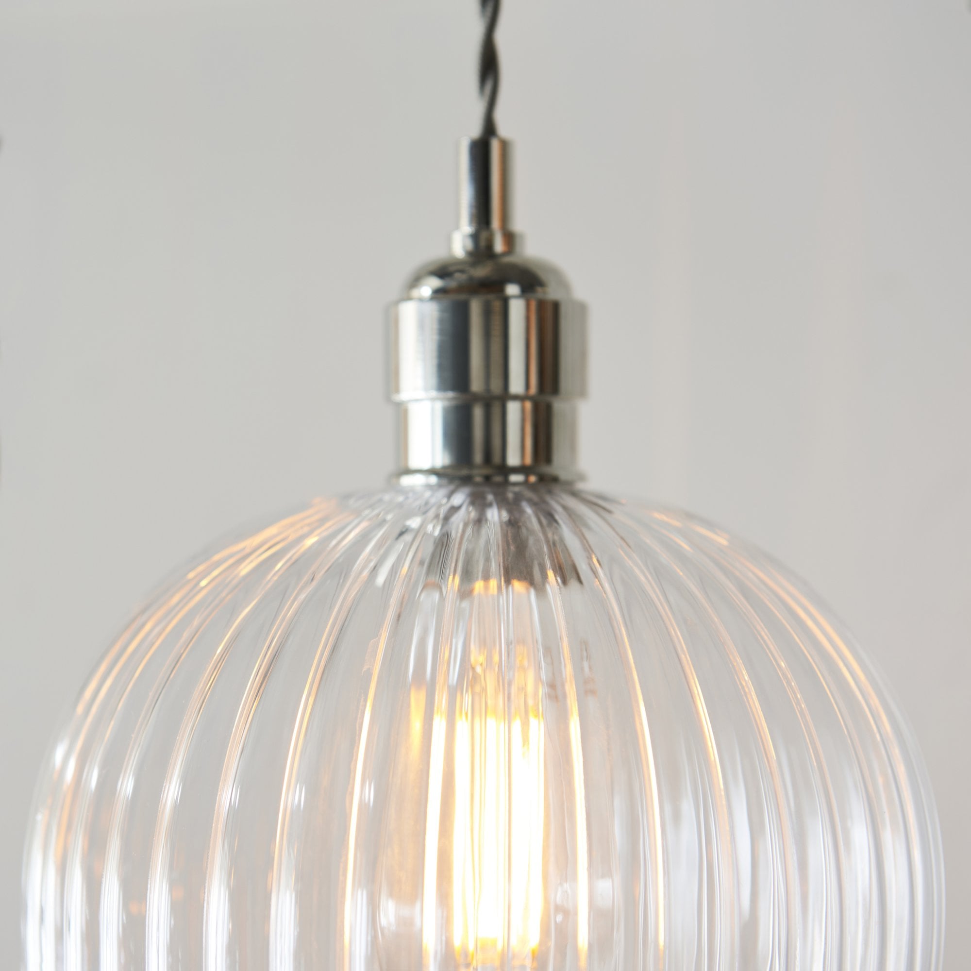 Utopia Finesse Small Single Pendant - Bright Nickel Plate & Clear Ribbed Glass