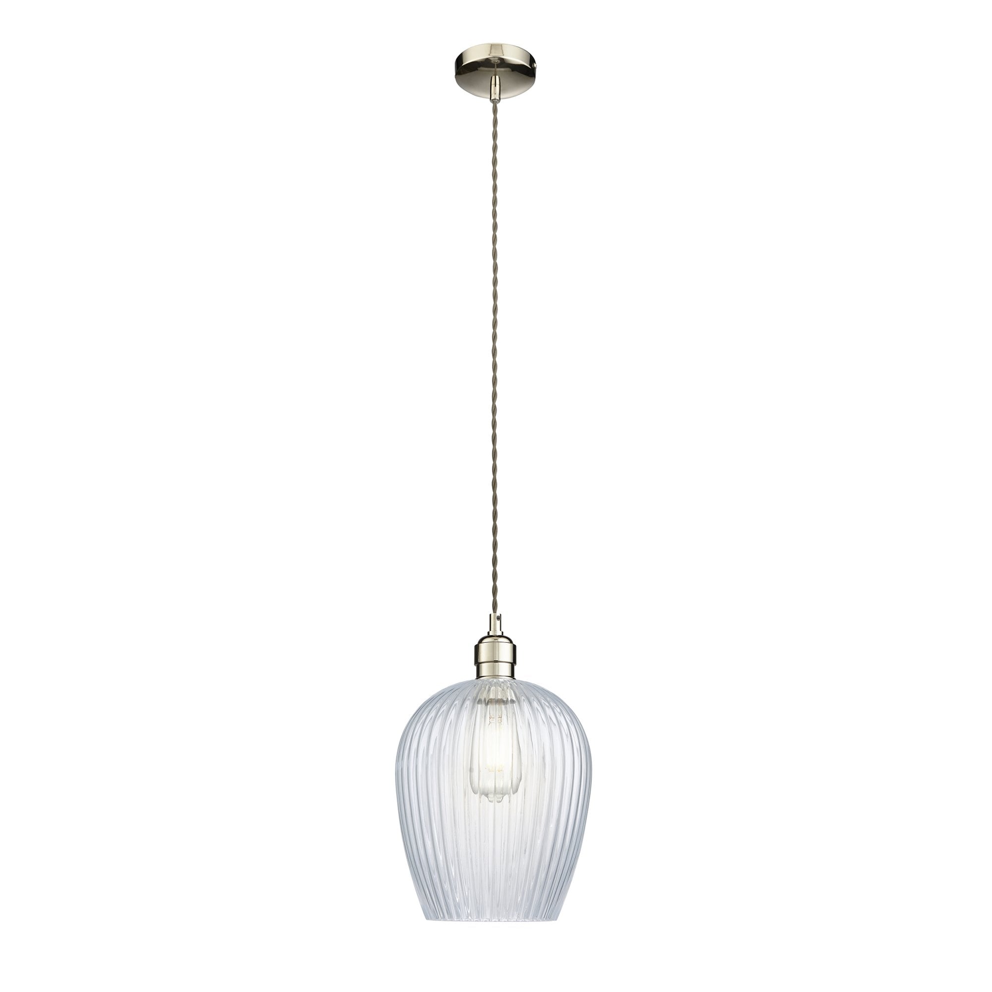 Utopia Finesse Small Single Pendant - Bright Nickel Plate & Clear Ribbed Glass