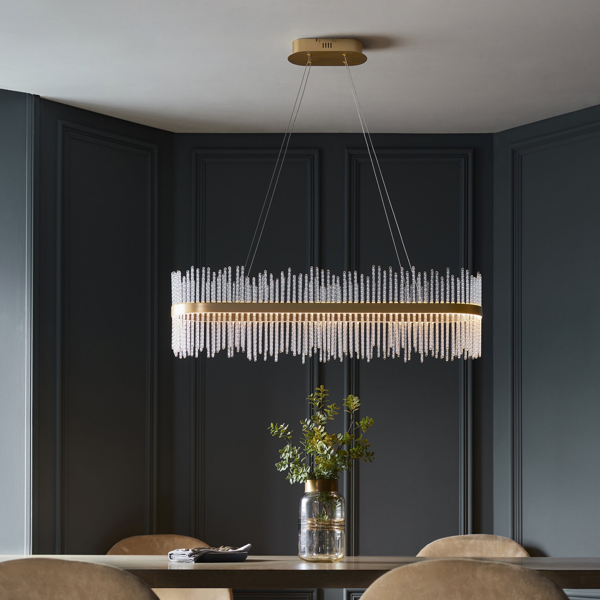 Utopia Twist Linear Pendant - Brushed Gold Plate & Clear Glass