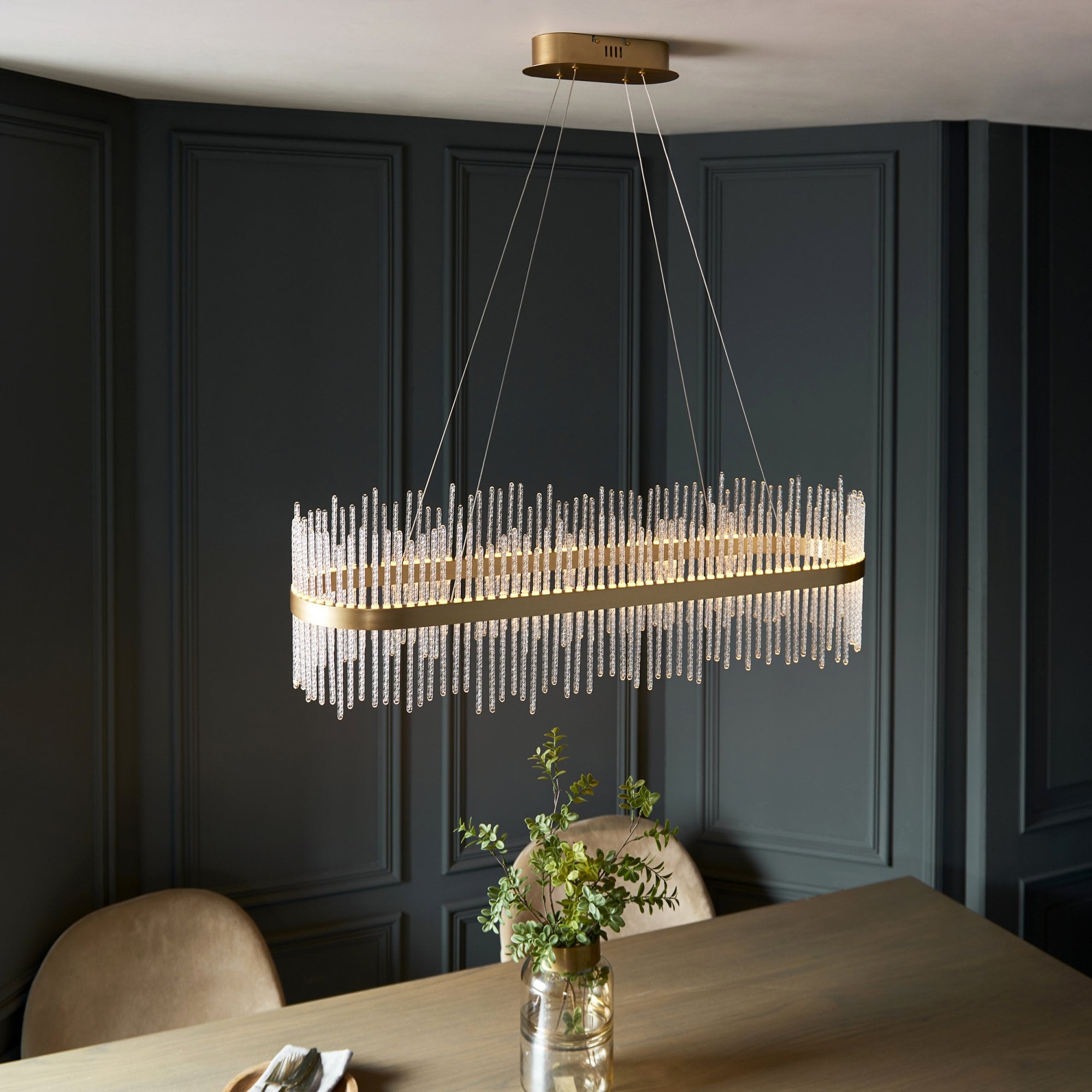 Utopia Twist Linear Pendant - Brushed Gold Plate & Clear Glass