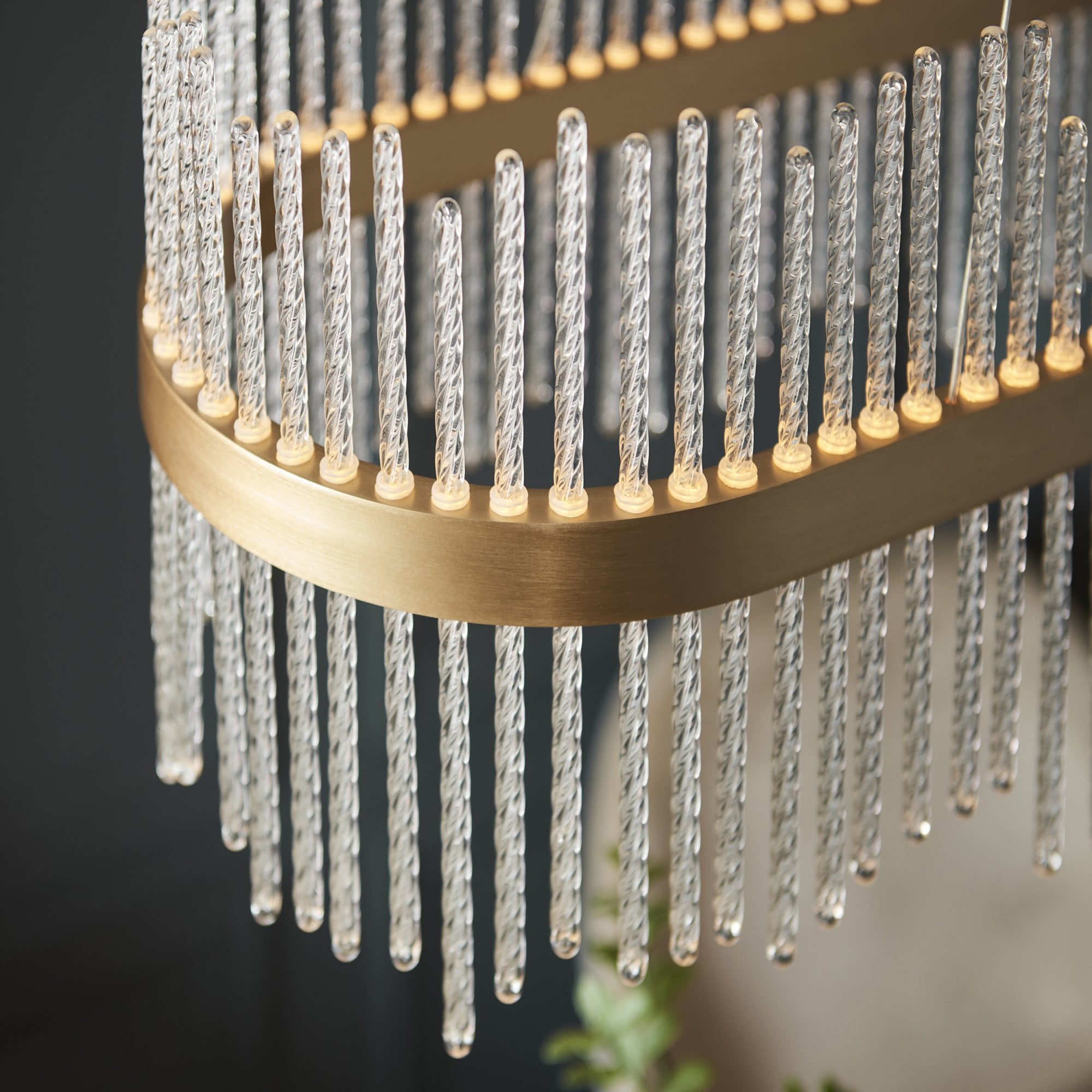 Utopia Twist Linear Pendant - Brushed Gold Plate & Clear Glass