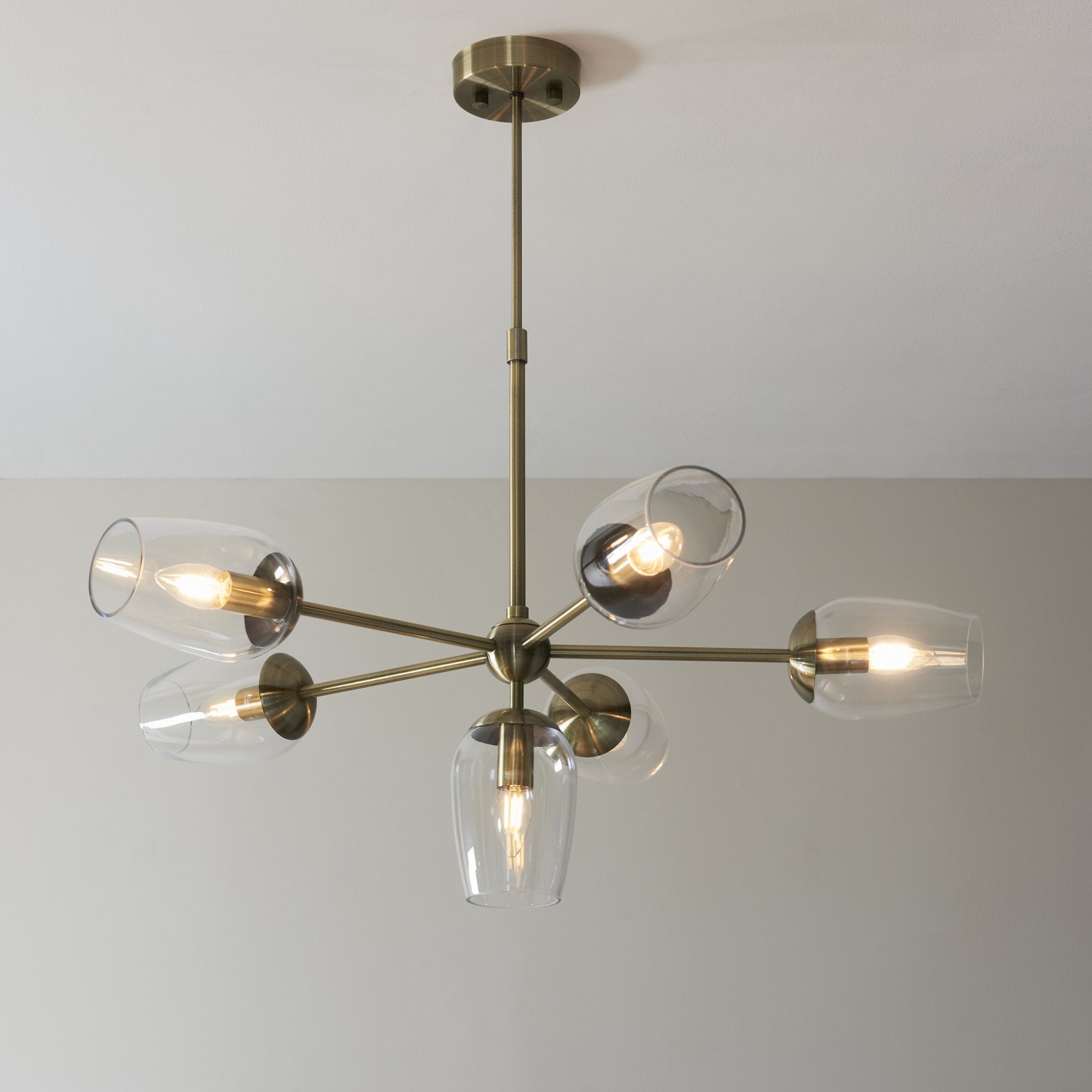Endon Walton 6 Light Adjustable Pendant - Antique Brass Plate & Clear Glass