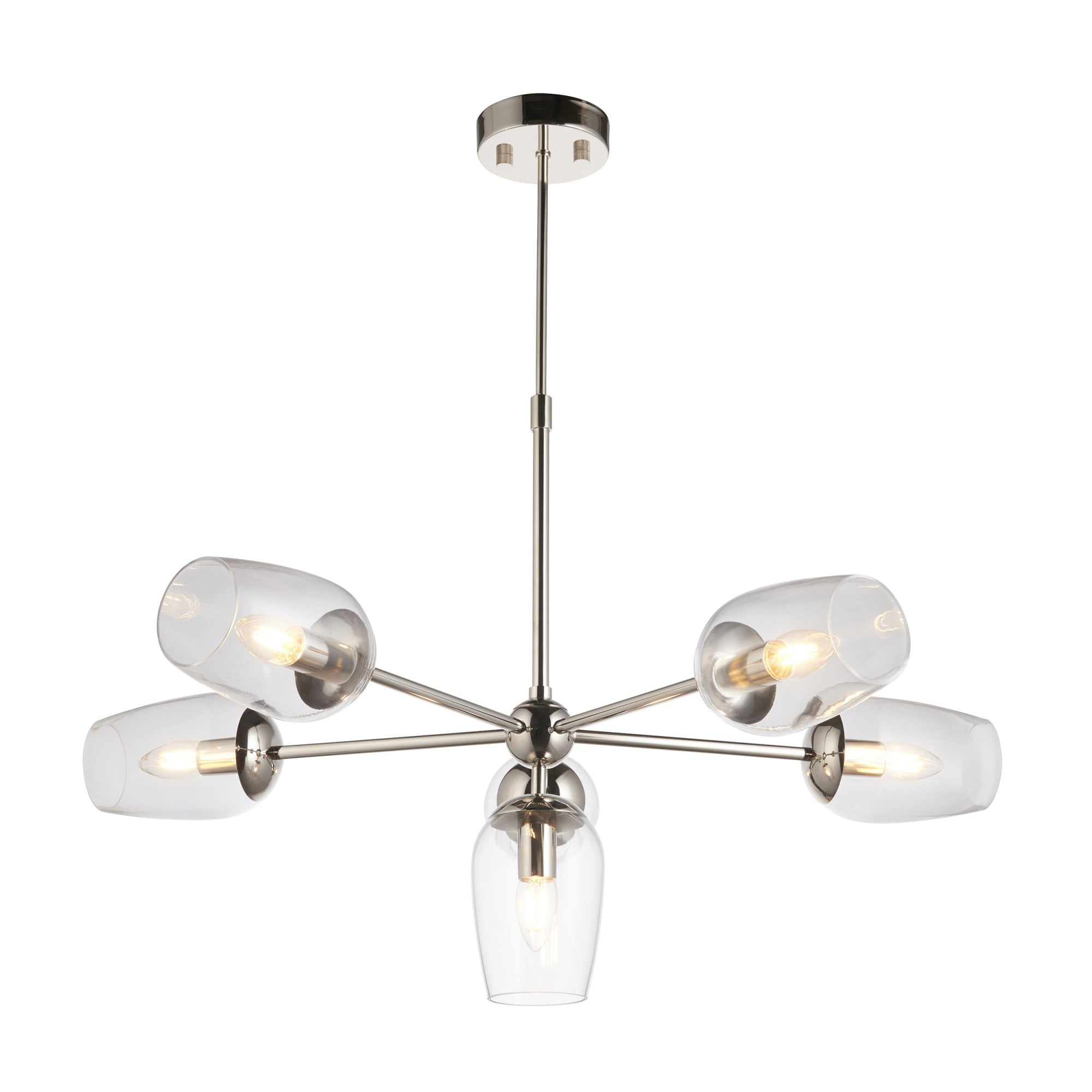 Endon Walton 6 Light Adjustable Pendant - Bright Nickel Plate & Clear Glass