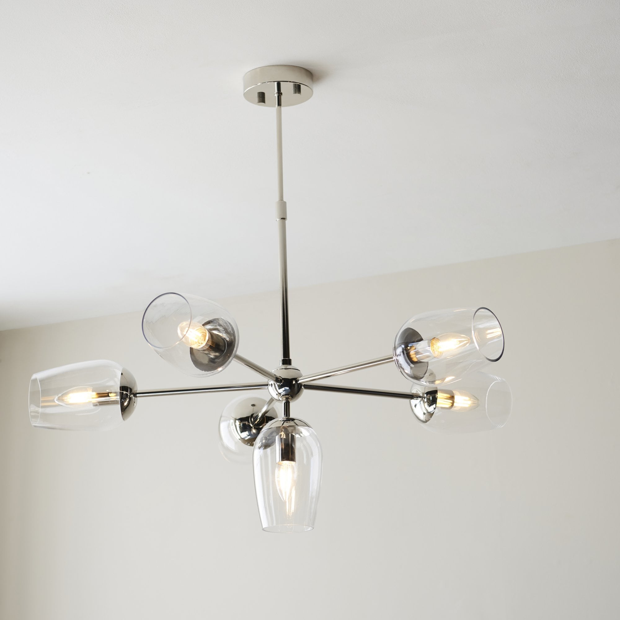 Endon Walton 6 Light Adjustable Pendant - Bright Nickel Plate & Clear Glass