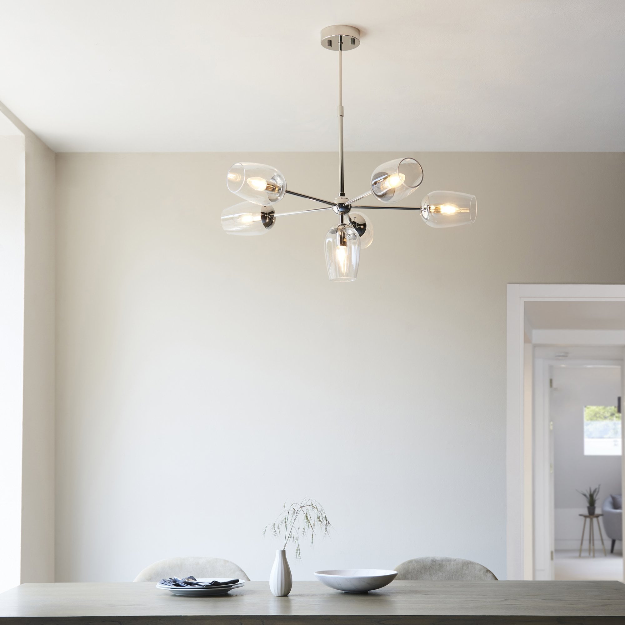 Endon Walton 6 Light Adjustable Pendant - Bright Nickel Plate & Clear Glass