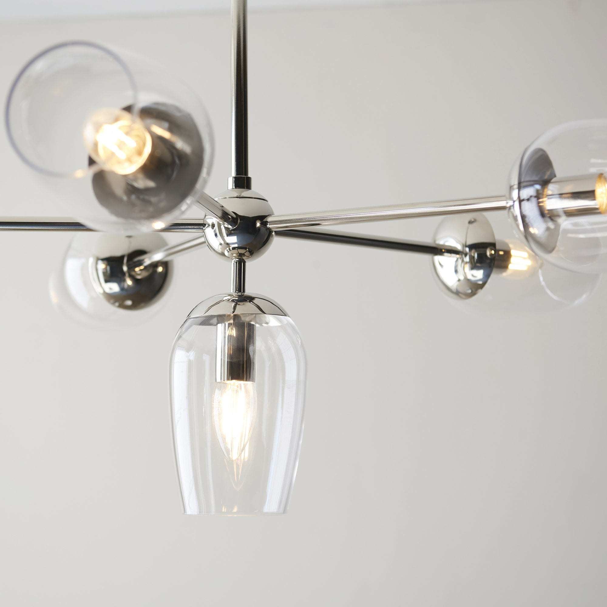 Endon Walton 6 Light Adjustable Pendant - Bright Nickel Plate & Clear Glass