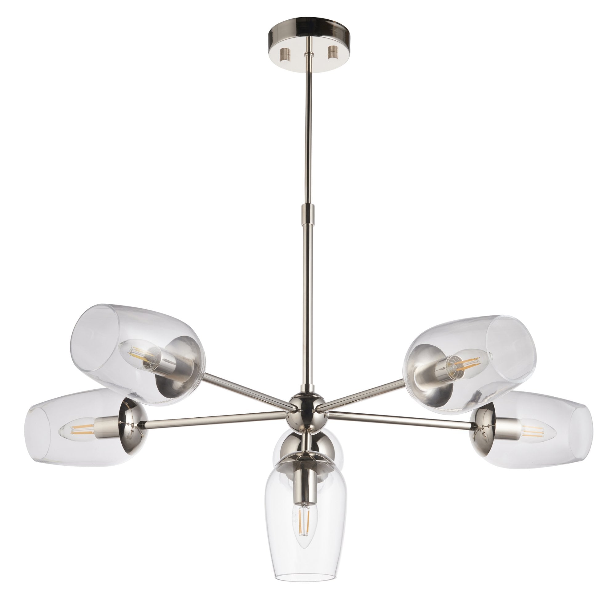 Endon Walton 6 Light Adjustable Pendant - Bright Nickel Plate & Clear Glass