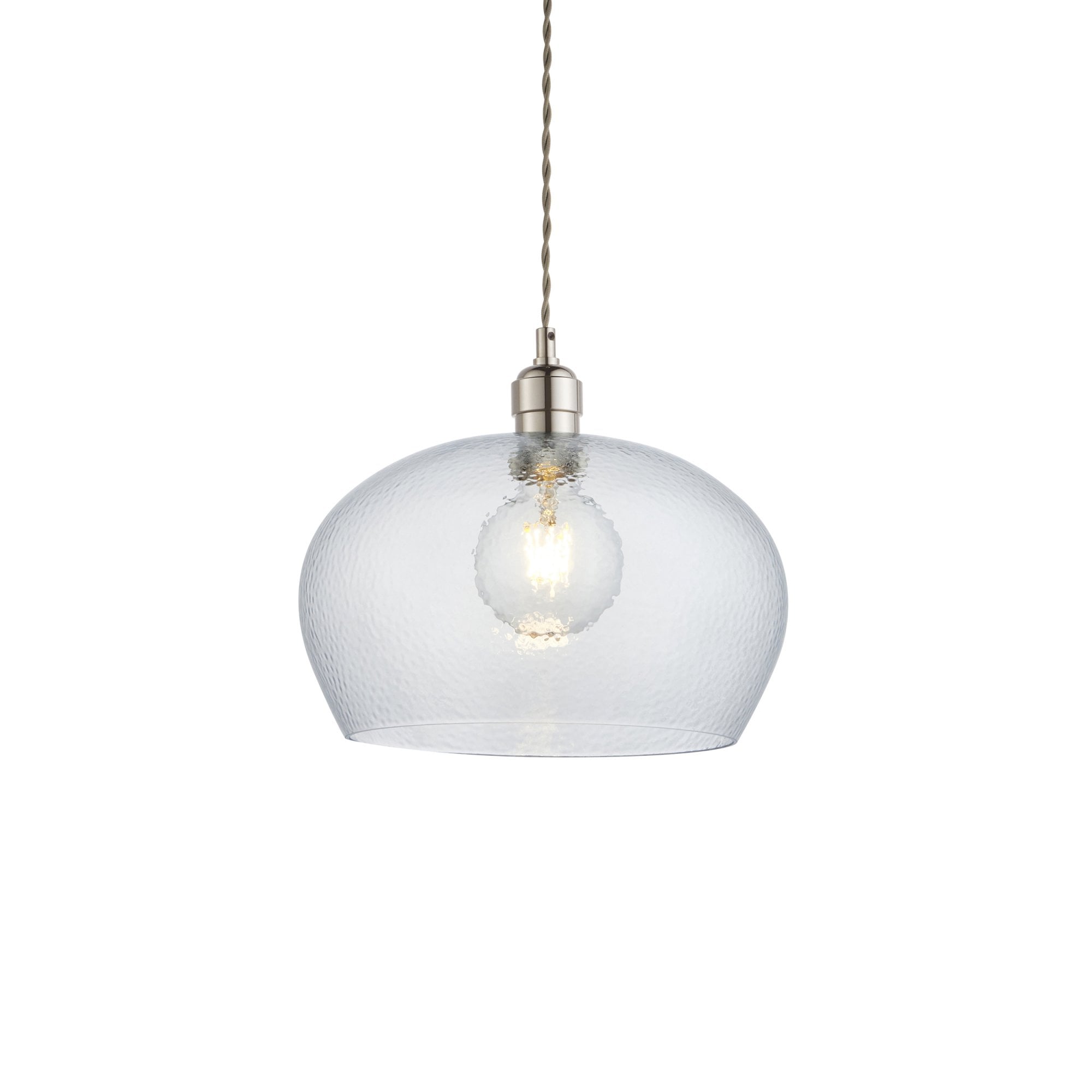Utopia Finesse Medium Single Pendant - Bright Nickel Plate & Clear Hammered Glass