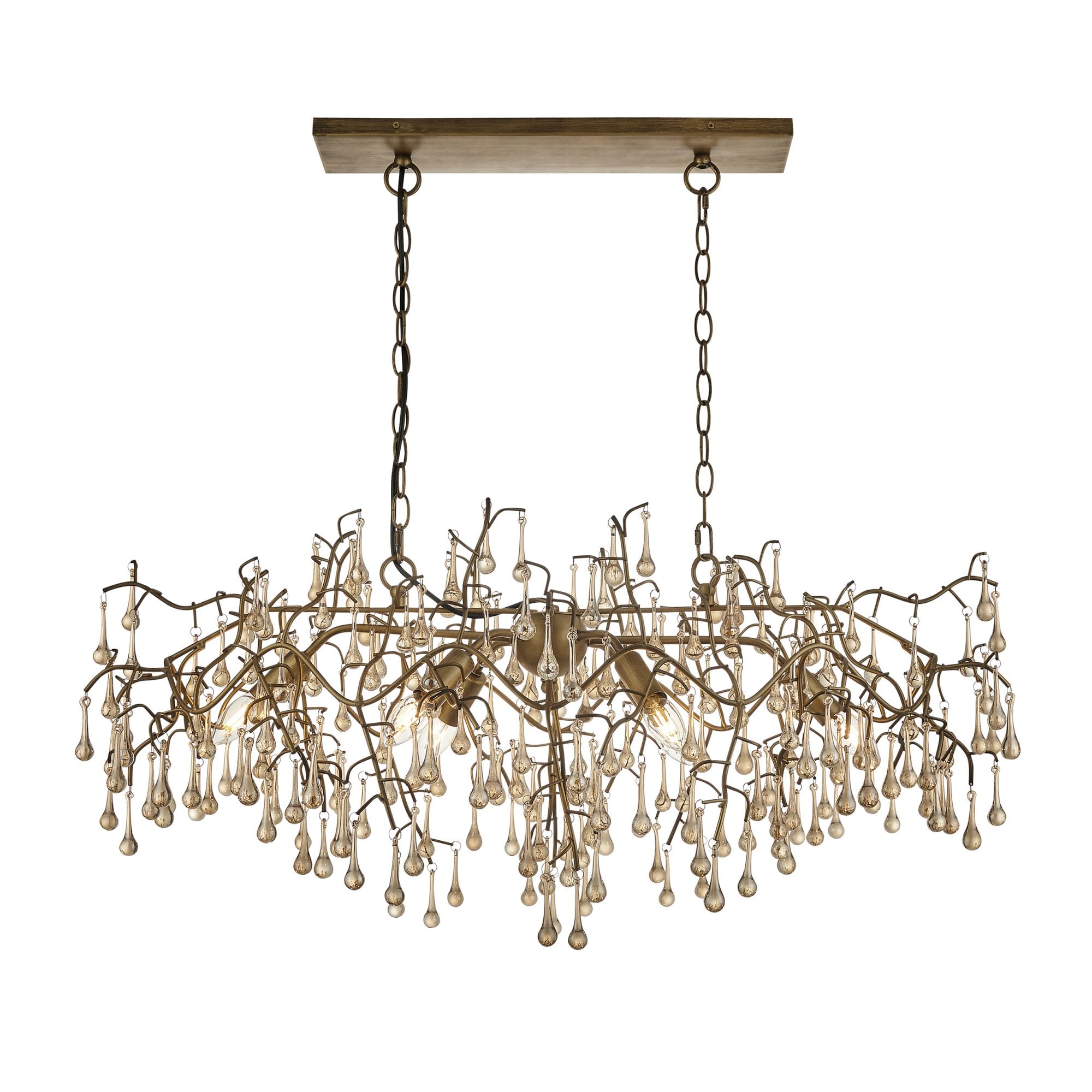 Utopia Drip 6 Light Linear Chandelier - Aged Gold Paint & Champagne Lustre Glass