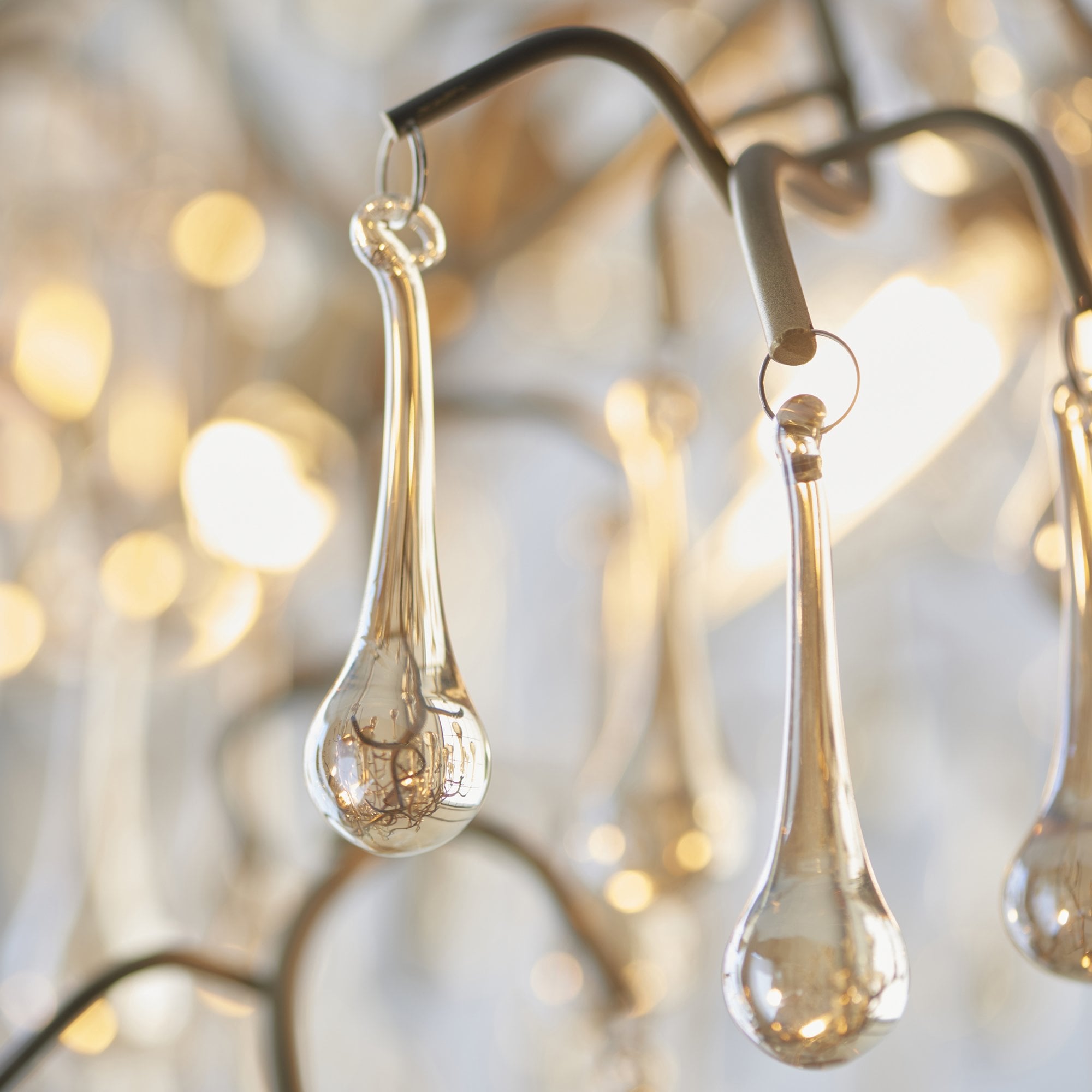 Utopia Drip 6 Light Linear Chandelier - Aged Gold Paint & Champagne Lustre Glass