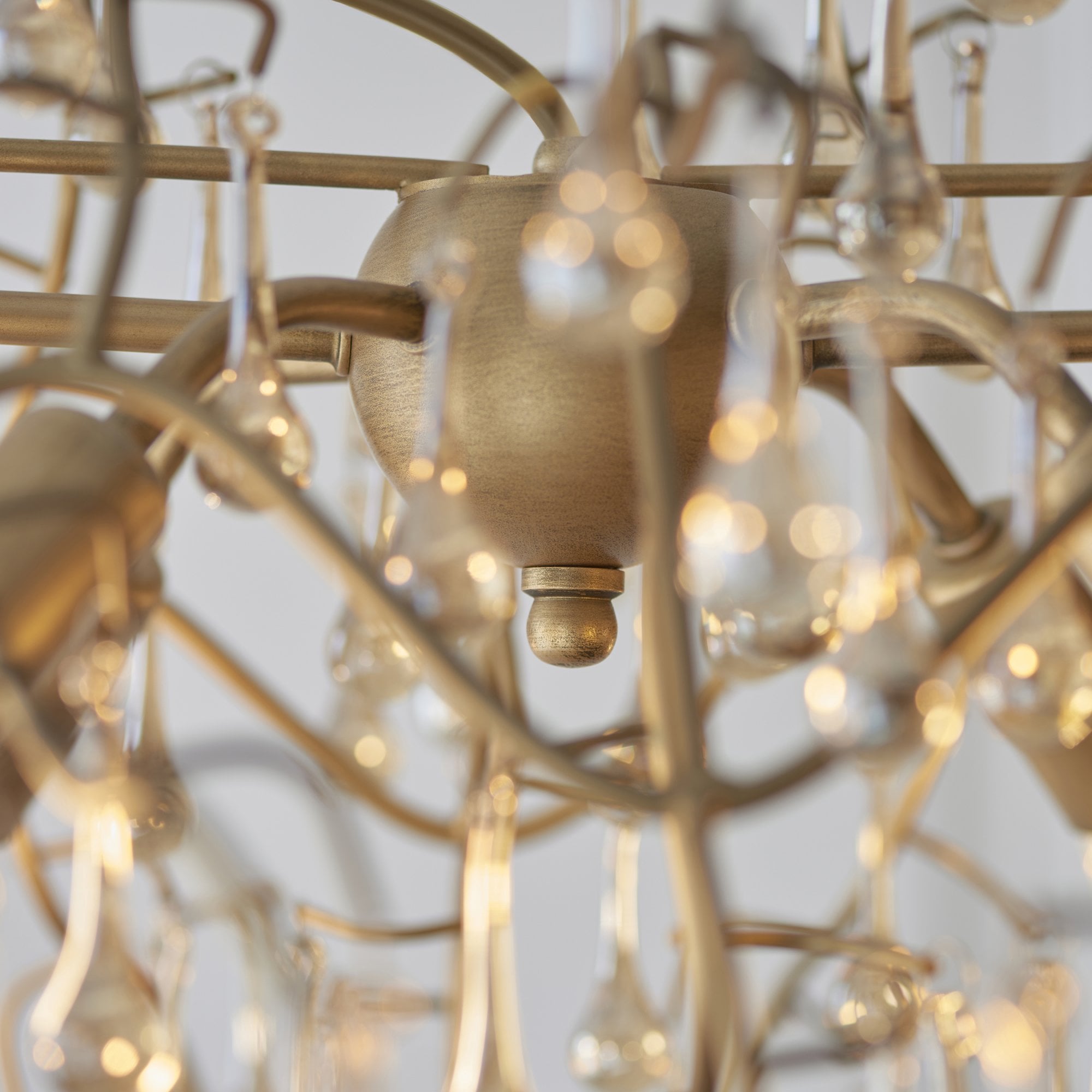 Utopia Drip 6 Light Linear Chandelier - Aged Gold Paint & Champagne Lustre Glass