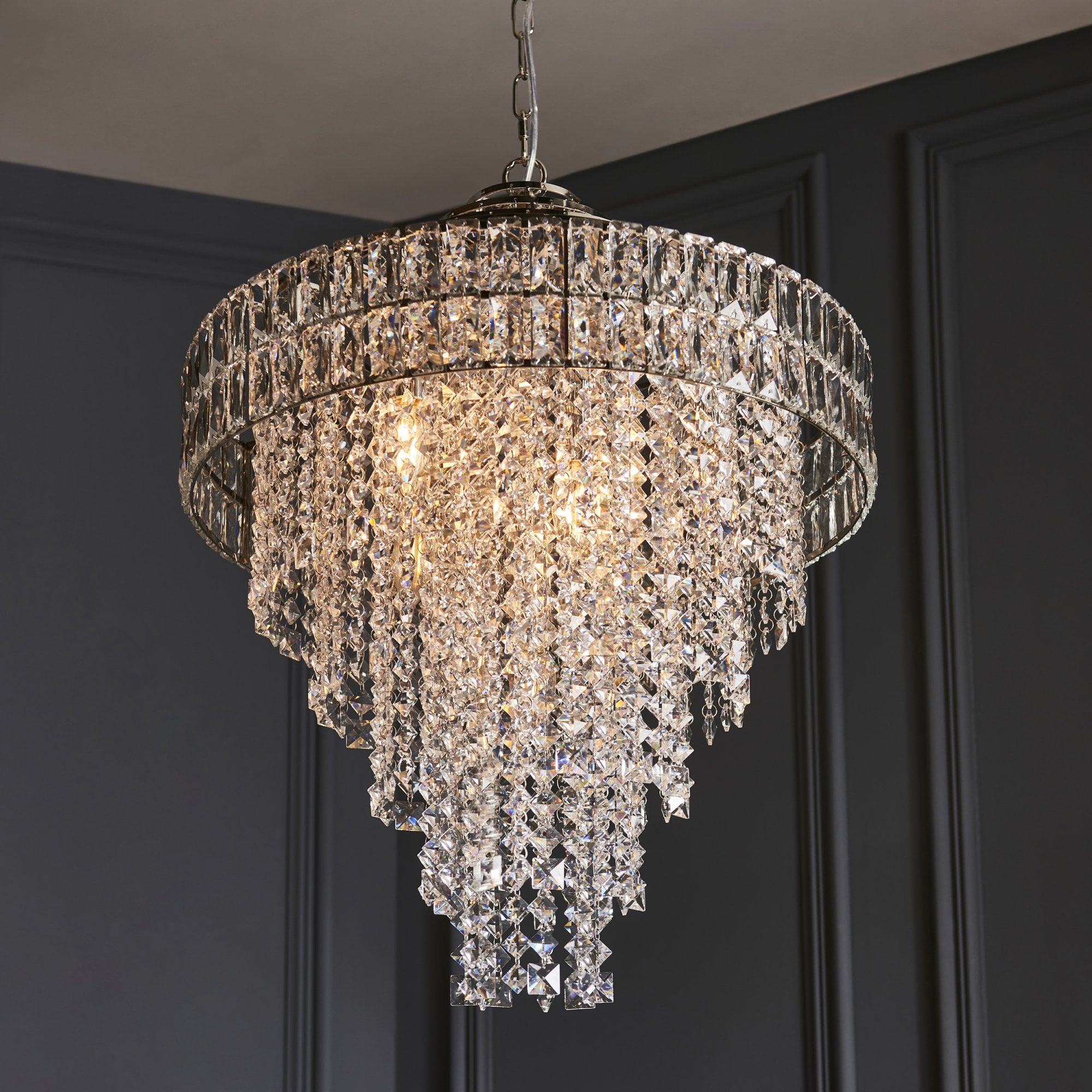 Endon Celestial 7 Light Tiered Pendant - Bright Nickel Plate & Clear Crystal