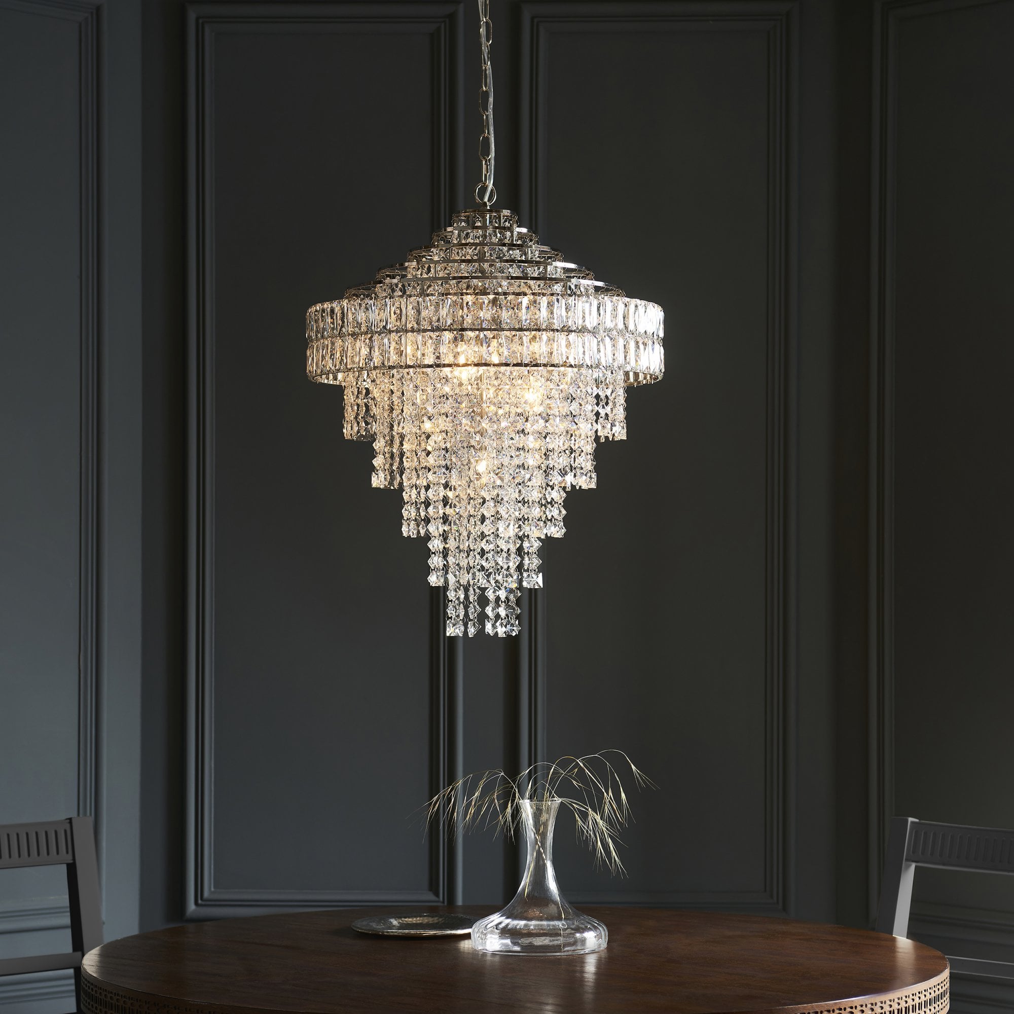 Endon Celestial 7 Light Tiered Pendant - Bright Nickel Plate & Clear Crystal