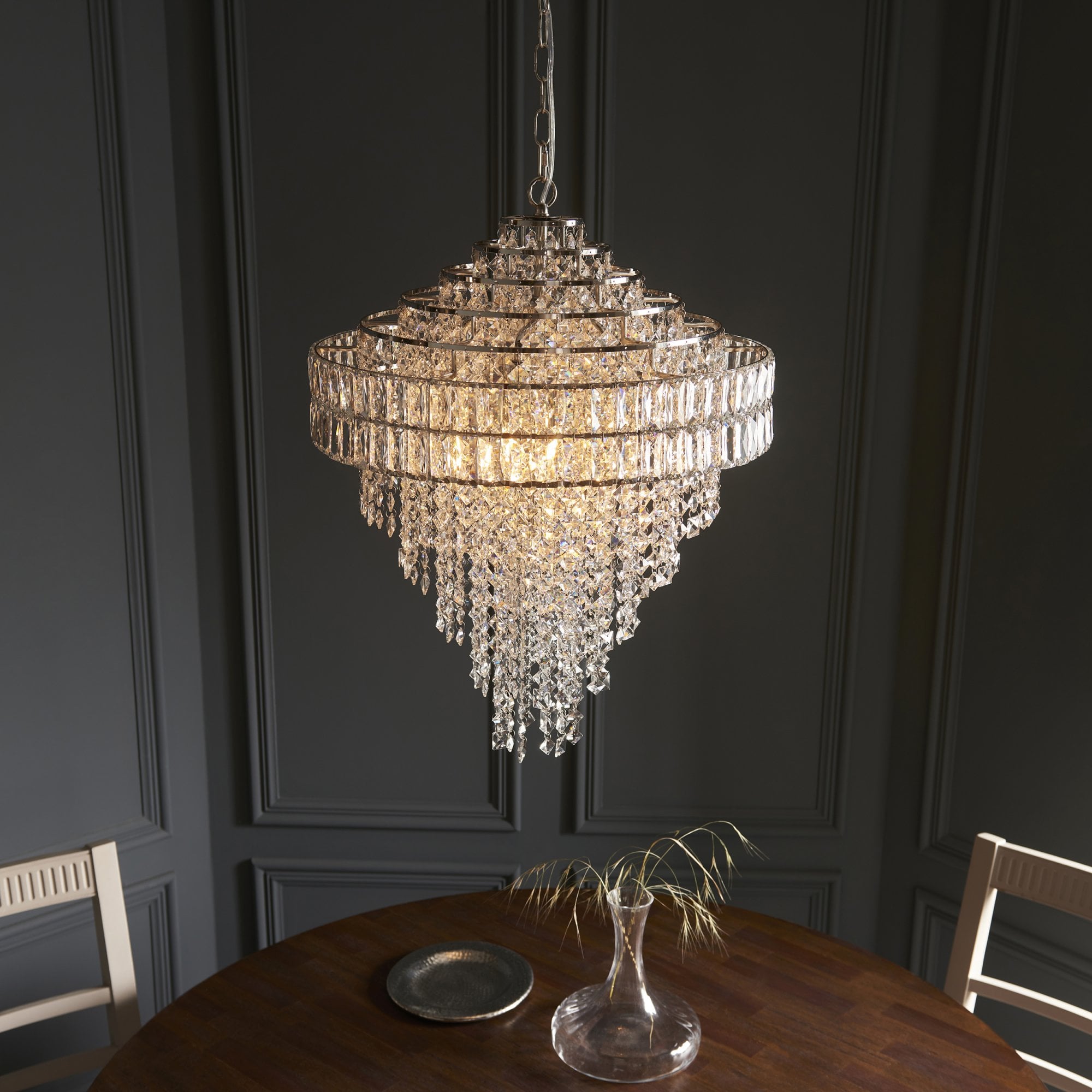 Endon Celestial 7 Light Tiered Pendant - Bright Nickel Plate & Clear Crystal