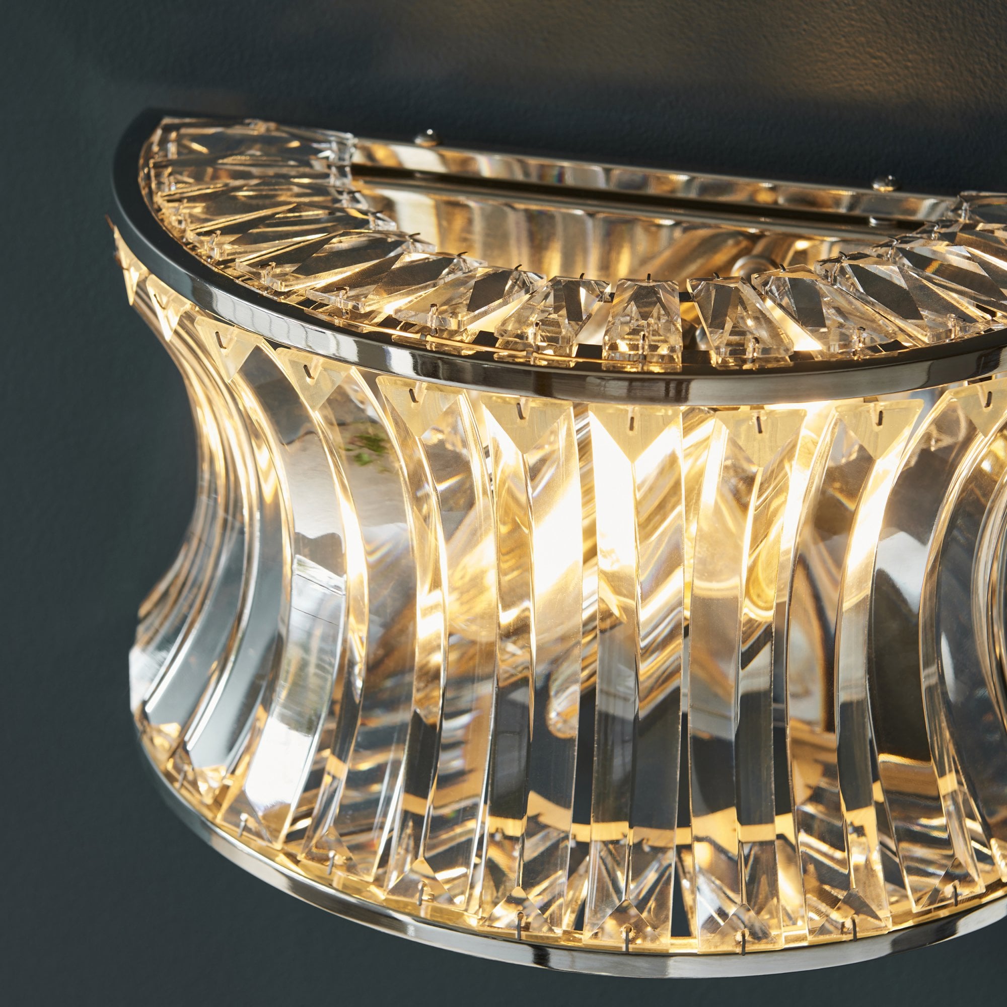 Utopia Bow 2 Light Wall Light - Bright Nickel Plate with Crystal & Clear Glass