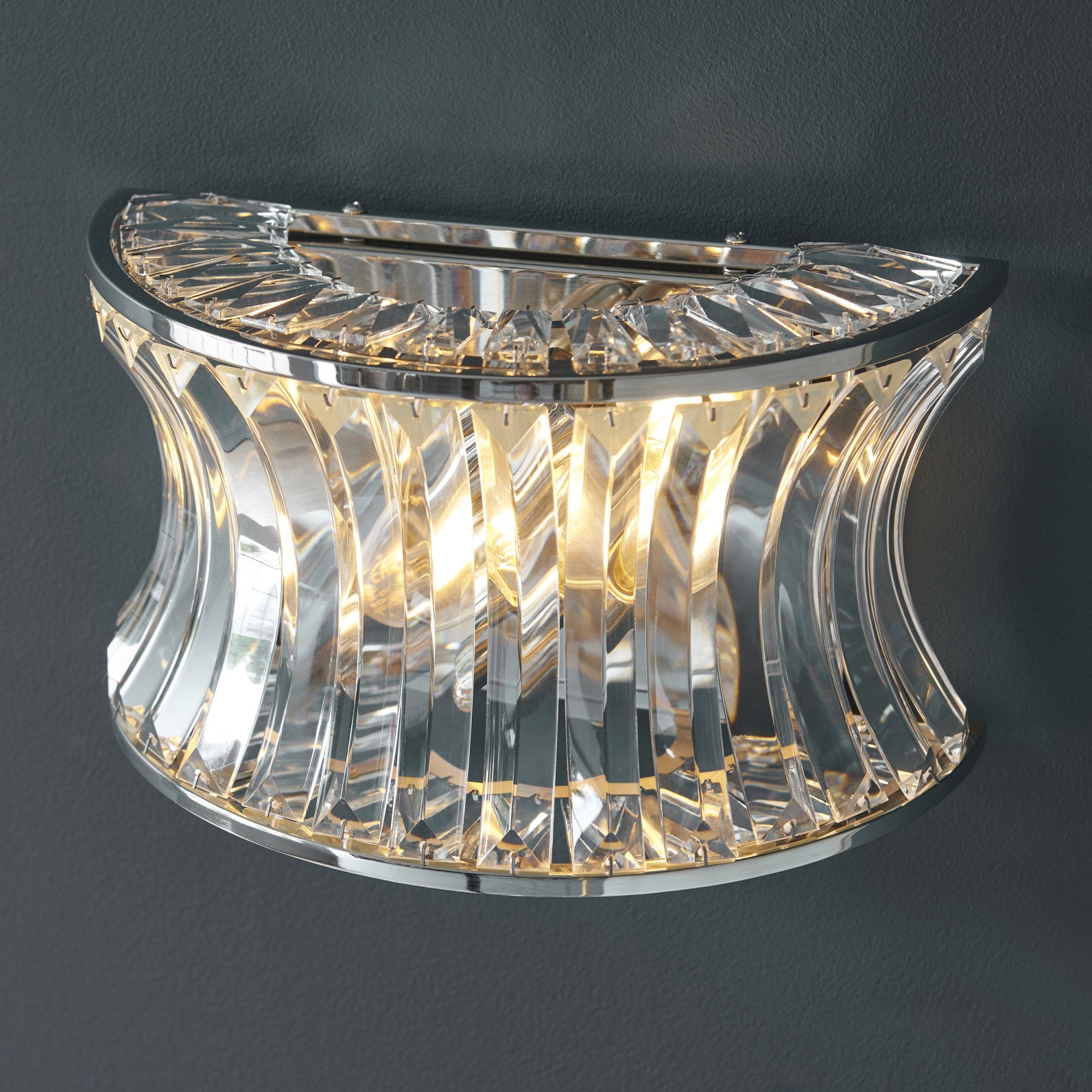 Utopia Bow 2 Light Wall Light - Bright Nickel Plate with Crystal & Clear Glass