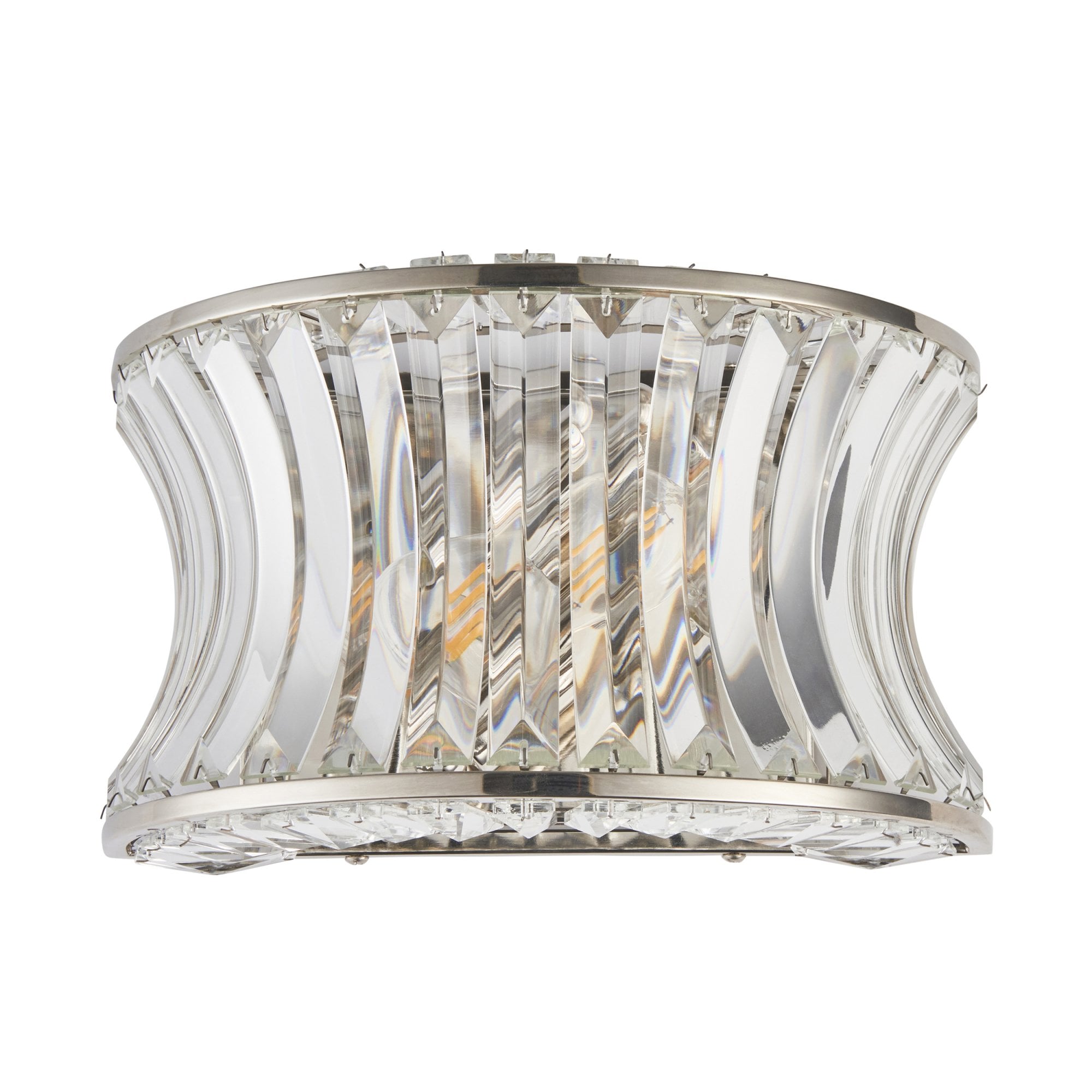 Utopia Bow 2 Light Wall Light - Bright Nickel Plate with Crystal & Clear Glass