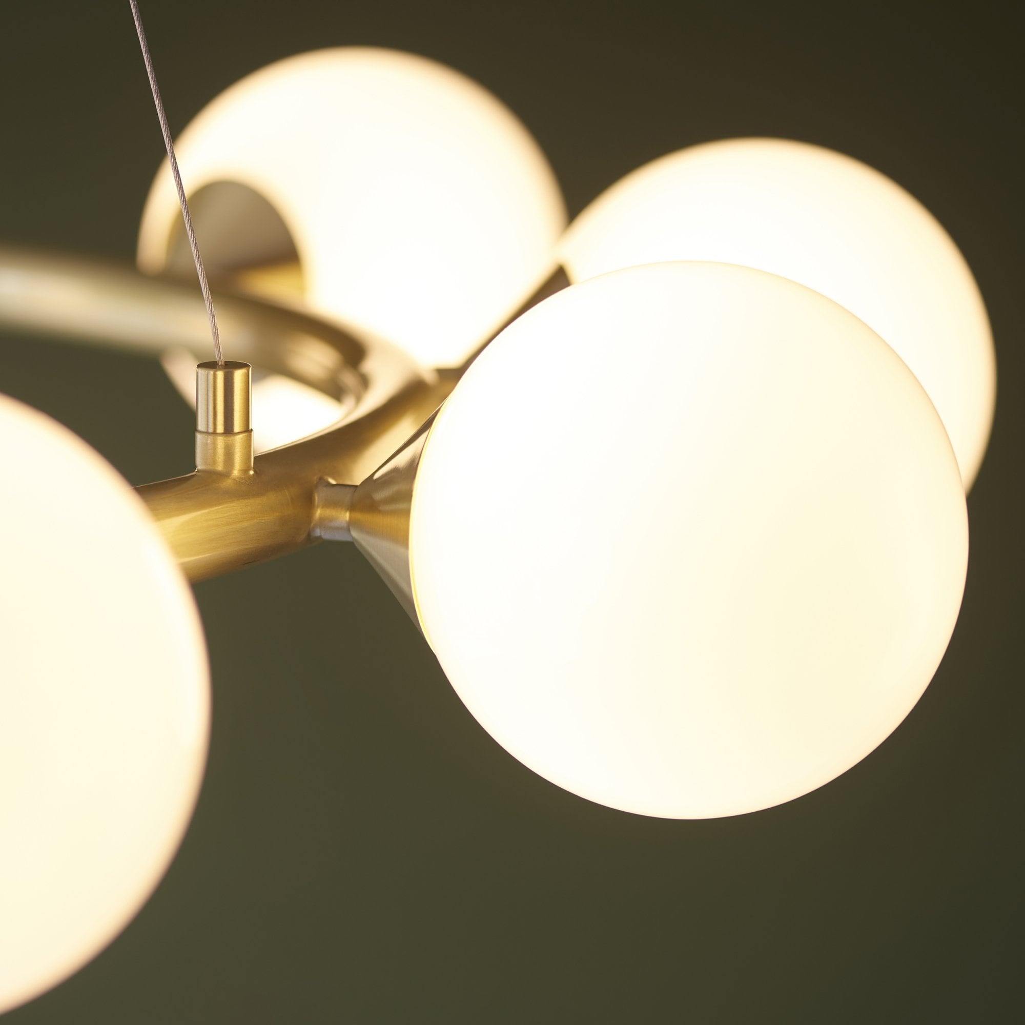 Utopia Lustre 10 Light Ring Pendant - Satin Brass Plate & Gloss White Glass