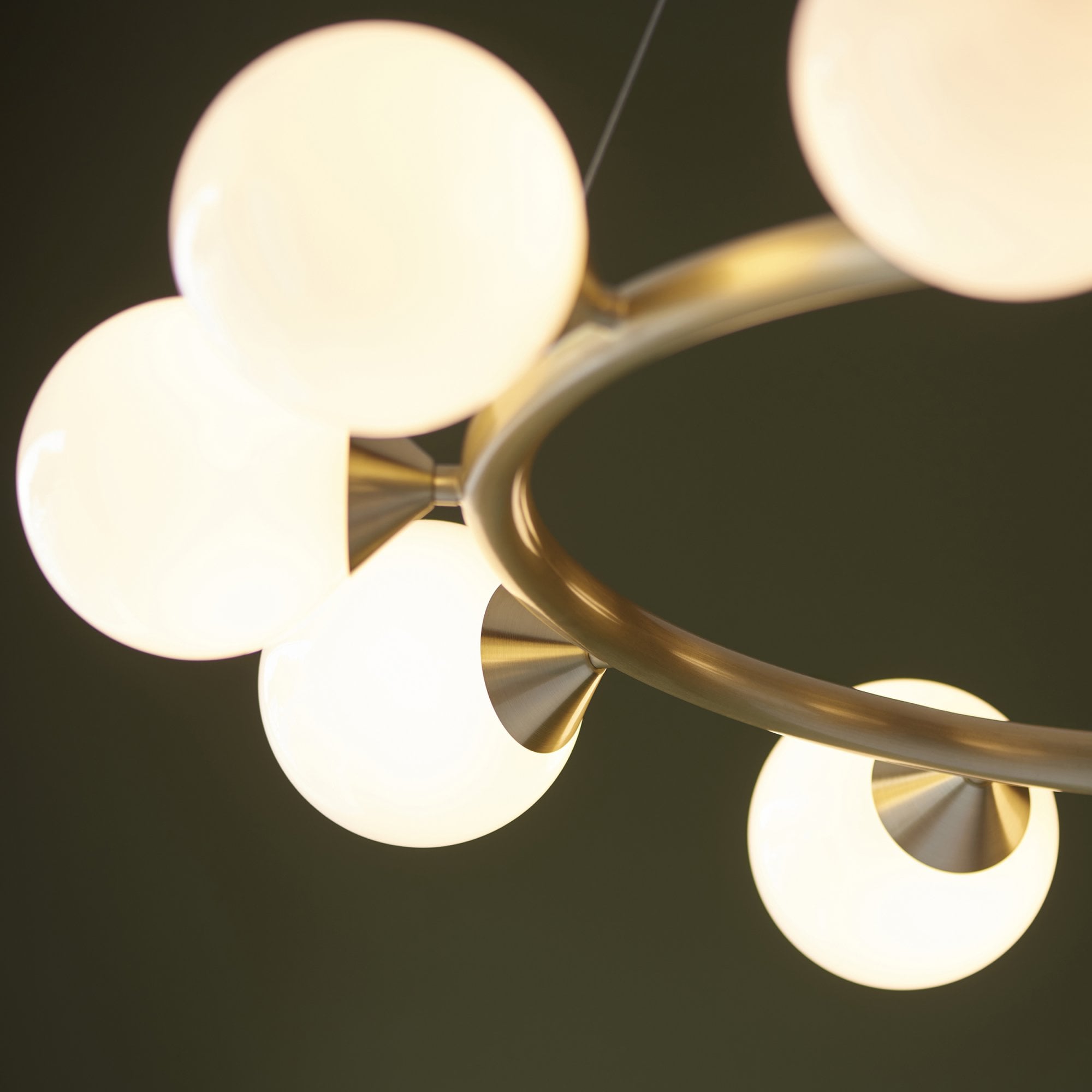 Utopia Lustre 10 Light Ring Pendant - Satin Brass Plate & Gloss White Glass