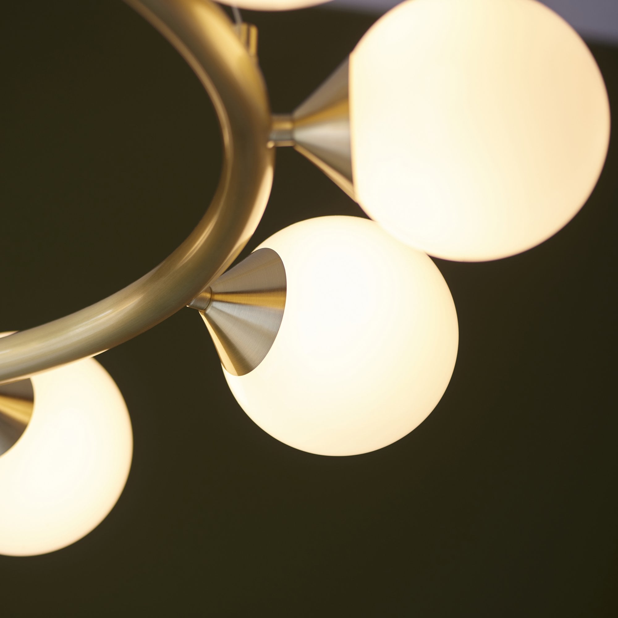 Utopia Lustre 10 Light Ring Pendant - Satin Brass Plate & Gloss White Glass