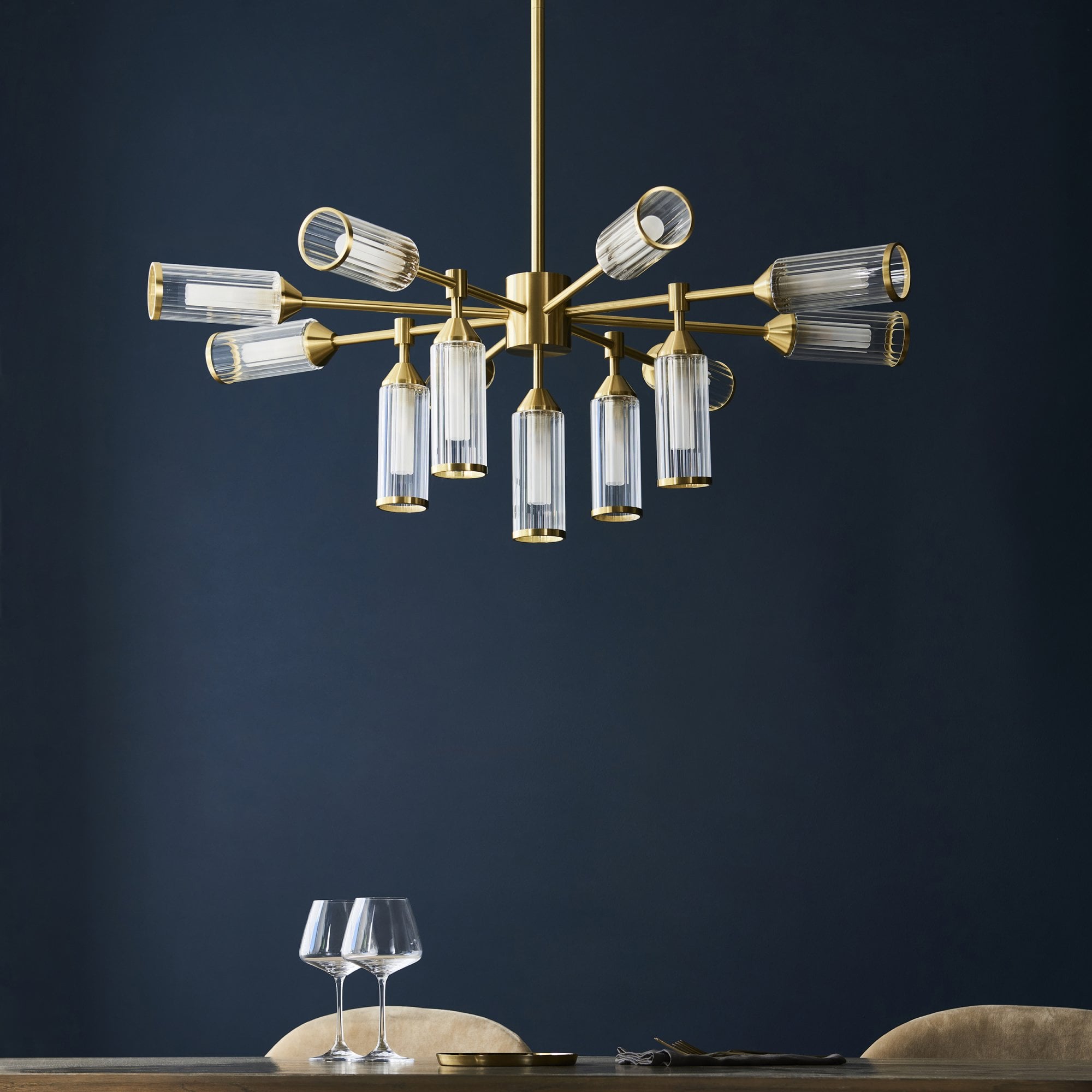 Utopia Matrix 13 Light Pendant - Satin Brass Plate with Clear & Frosted Glass