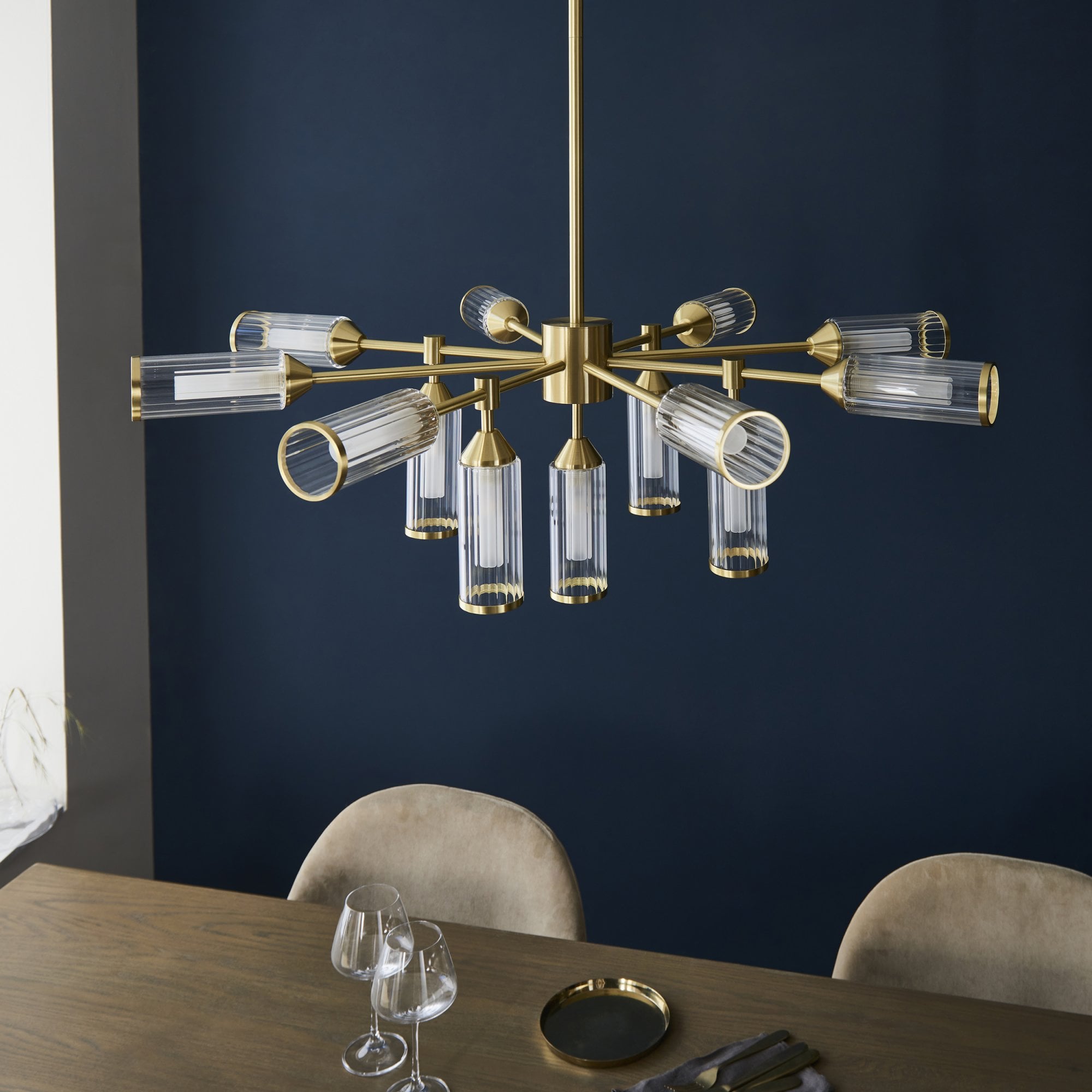 Utopia Matrix 13 Light Pendant - Satin Brass Plate with Clear & Frosted Glass