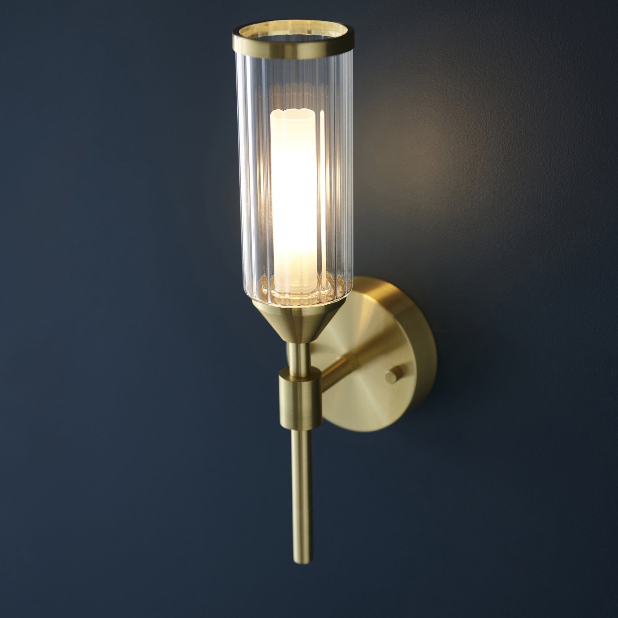 Utopia Matrix Single Wall Light - Satin Brass Plate with Clear & Frosted Glass
