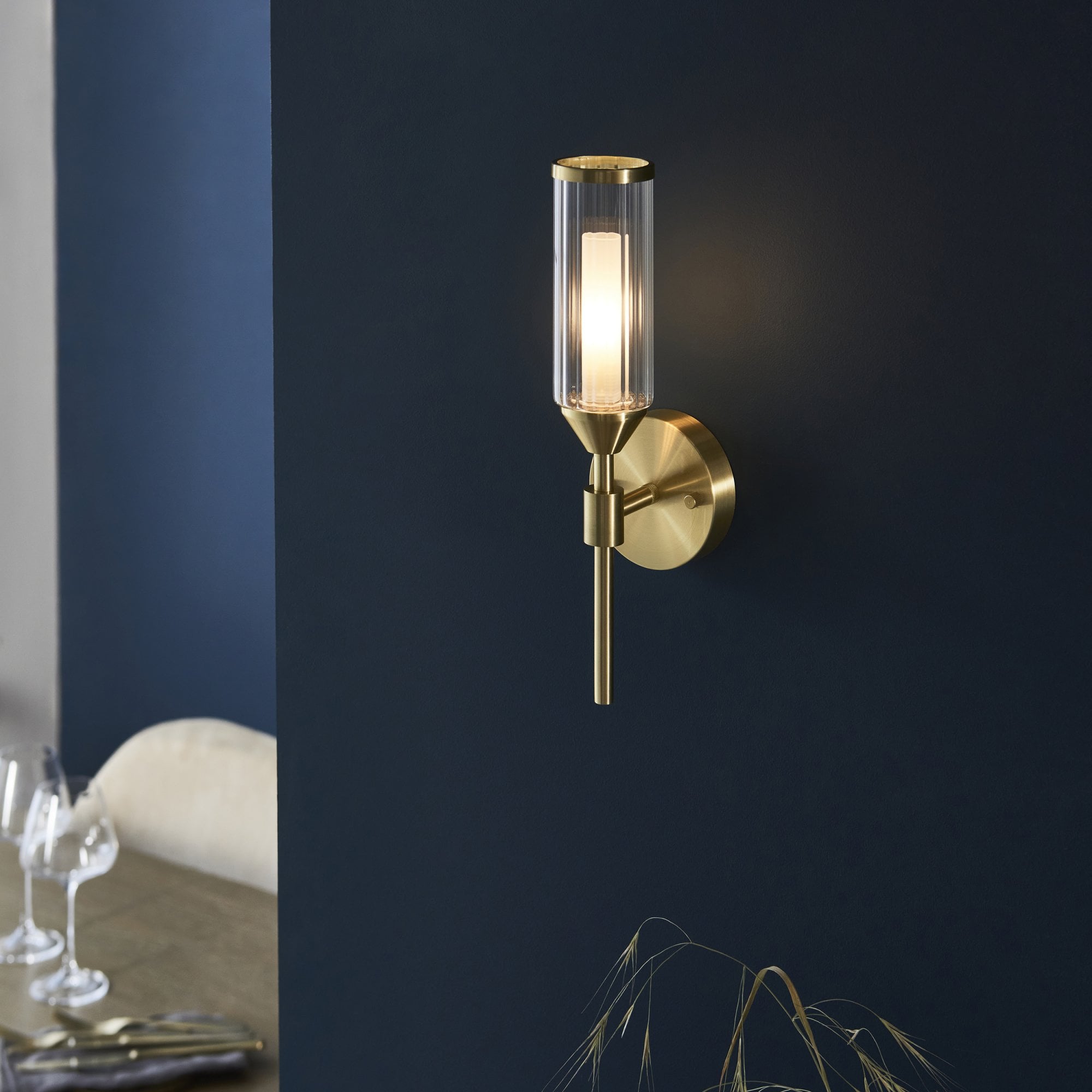 Utopia Matrix Single Wall Light - Satin Brass Plate with Clear & Frosted Glass