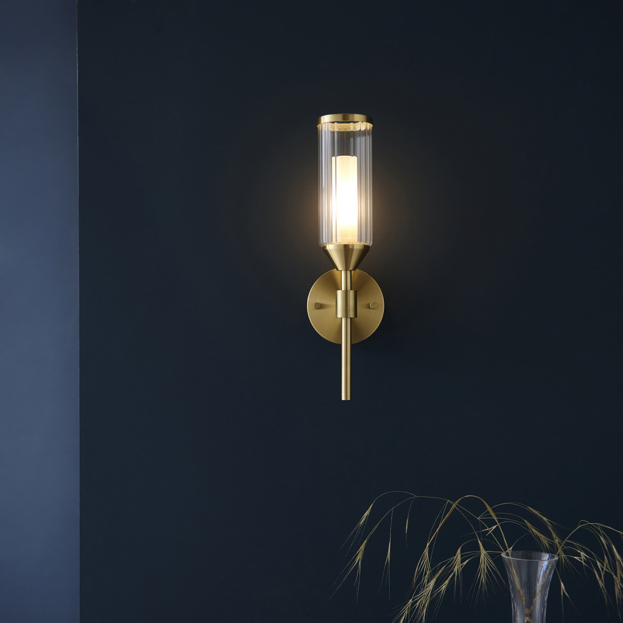 Utopia Matrix Single Wall Light - Satin Brass Plate with Clear & Frosted Glass