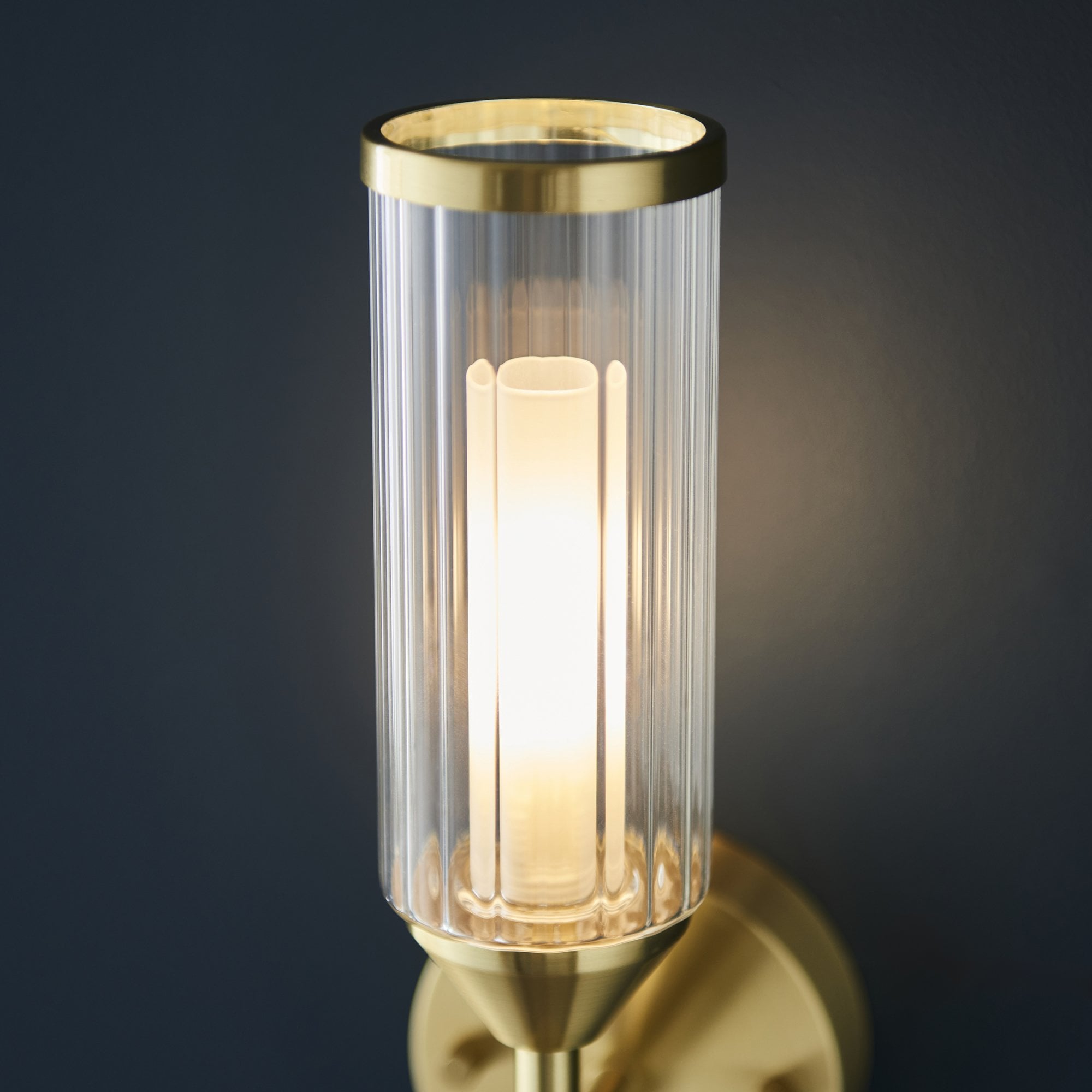 Utopia Matrix Single Wall Light - Satin Brass Plate with Clear & Frosted Glass