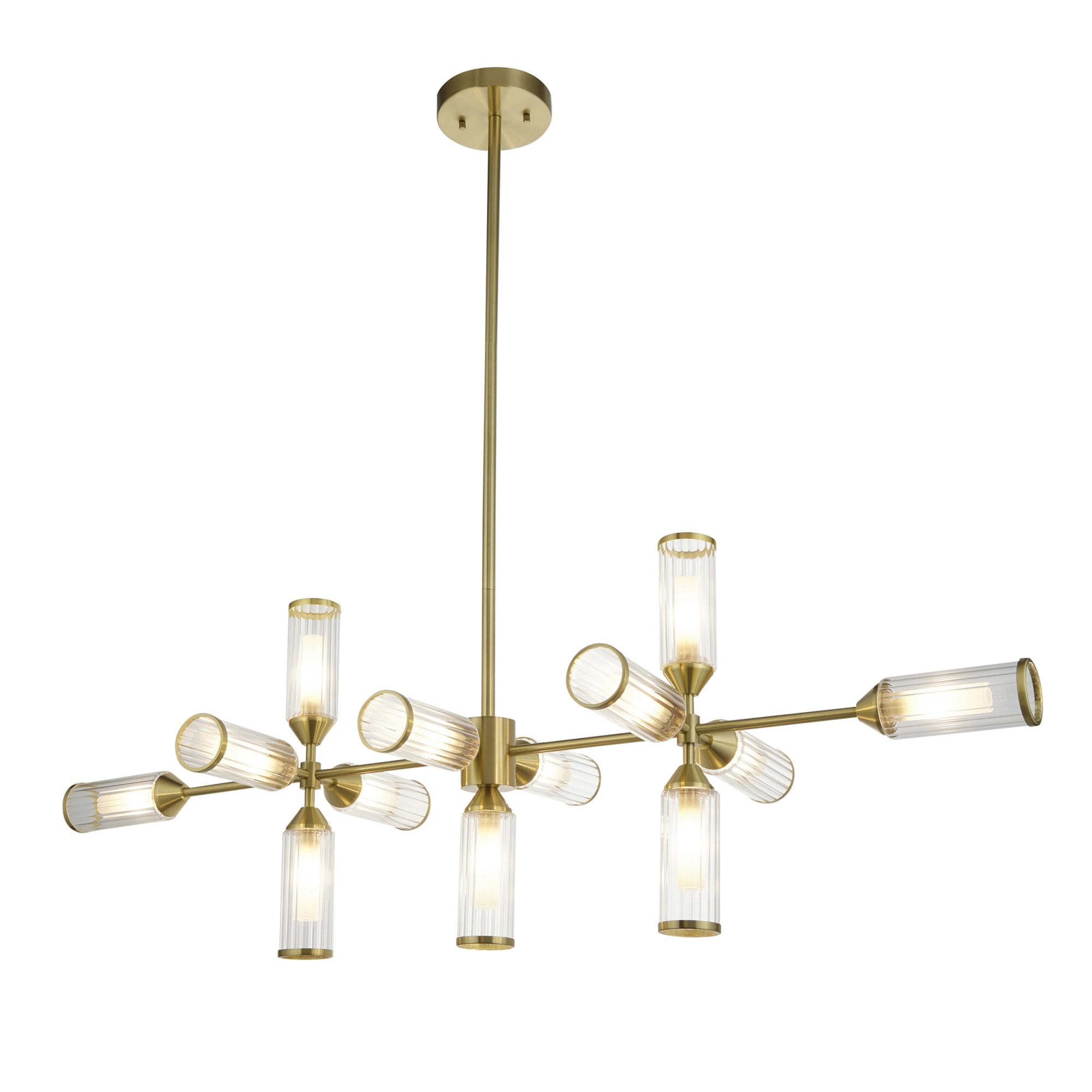 Utopia Matrix 13 Light Linear Pendant - Satin Brass Plate with Clear & Frosted Glass